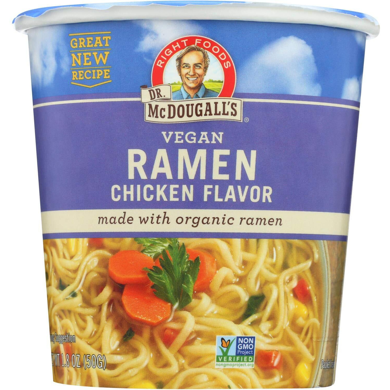 Dr. Mcdougall's Vegan Ramen Chicken Soup - Chicken Noodle Soup - Ramen Noodles - Instant Ramen Noodle Cups - Oil-Free Non-Gmo Ramen Soup - Organic Instant Noodles - 1.4 Ounces - Pack Of 6