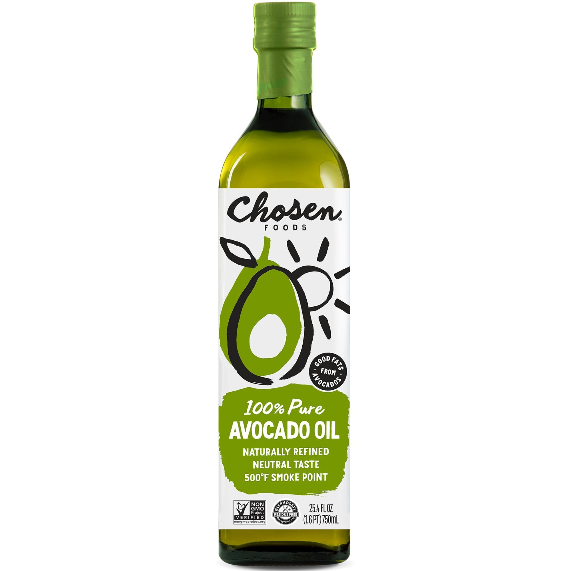 Chosen Foods 100% Pure Avocado Oil, Keto And Paleo Diet Friendly, Kosher Oil For Baking, High-Heat Cooking, Frying, Homemade Sauces, Dressings And Marinades (25.4 Fl Oz)