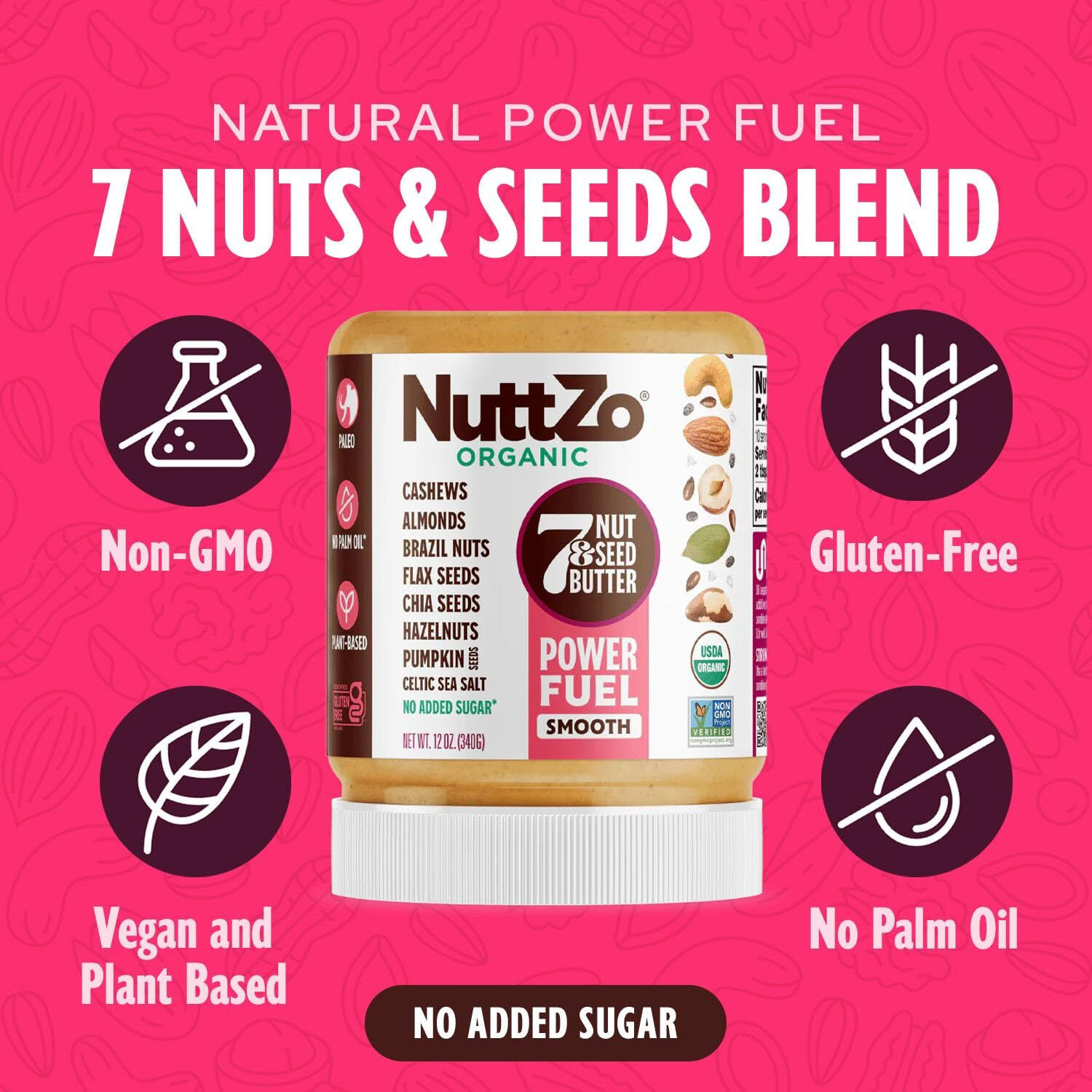 Nuttzo, Organic, Power Fuel, 7 Nut & Seed Butter, Smooth, 12 Oz (340 G)