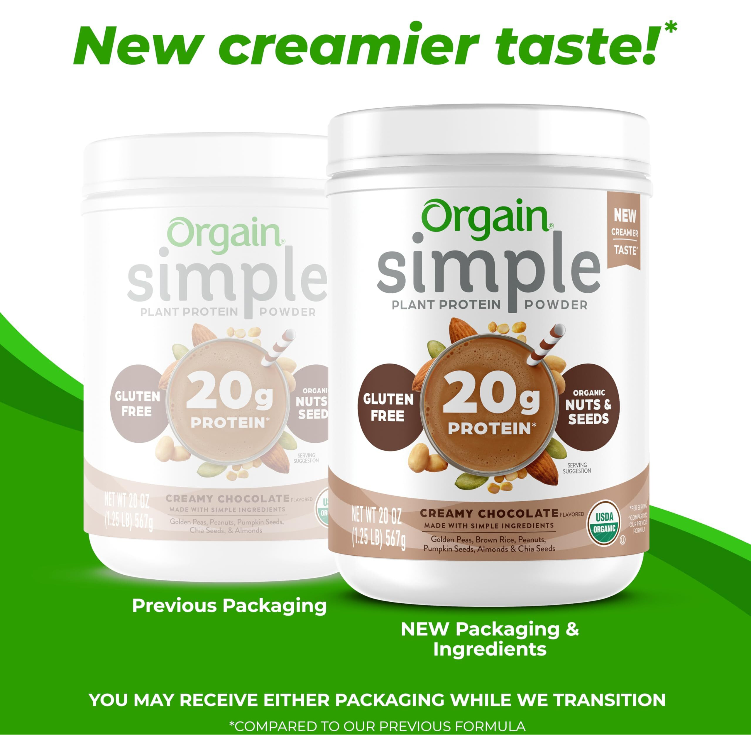 Orgain Organic Simple Vegan Protein Powder, Chocolate - 20G Plant Based Protein, With Less Ingredients, No Artificial Sweeteners, Gluten Free, No Lactose Ingredients, 1.25 Lb (Packaging May Vary)