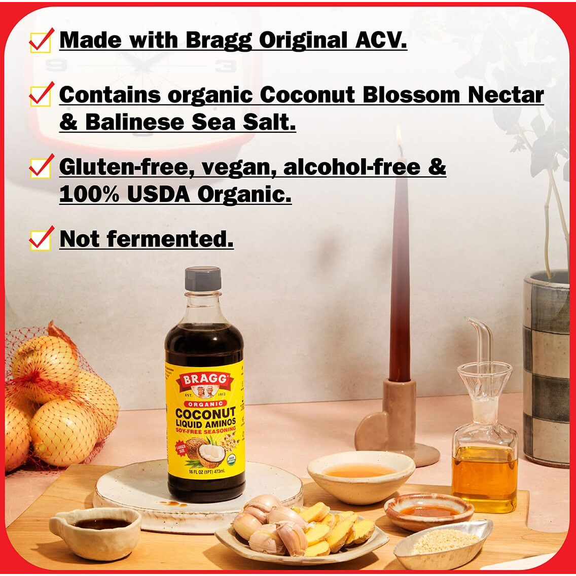 Bragg Organic Coconut Aminos, Soy-Free Seasoning - Vegan, Gluten Free, No Gmos, Kosher Certified (10 Ounce)
