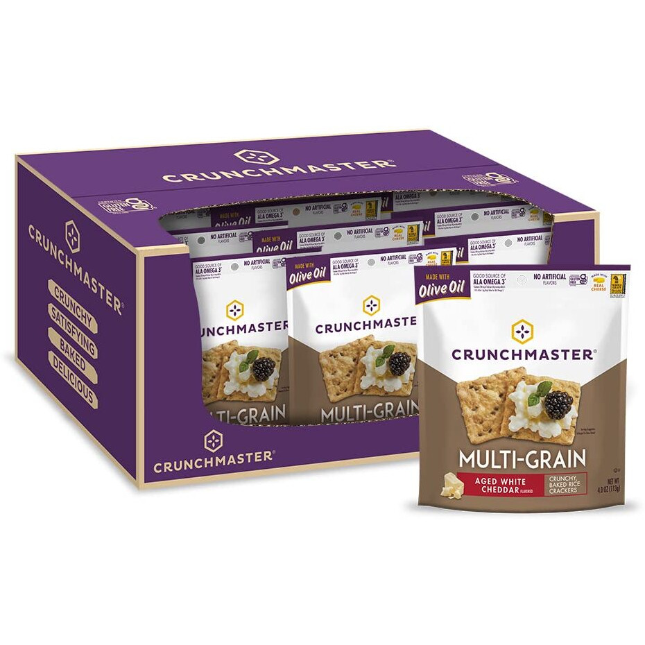 Crunchmaster Multi-Grain Crackers, Aged White Cheddar, 4 Ounce (Pack Of 12)