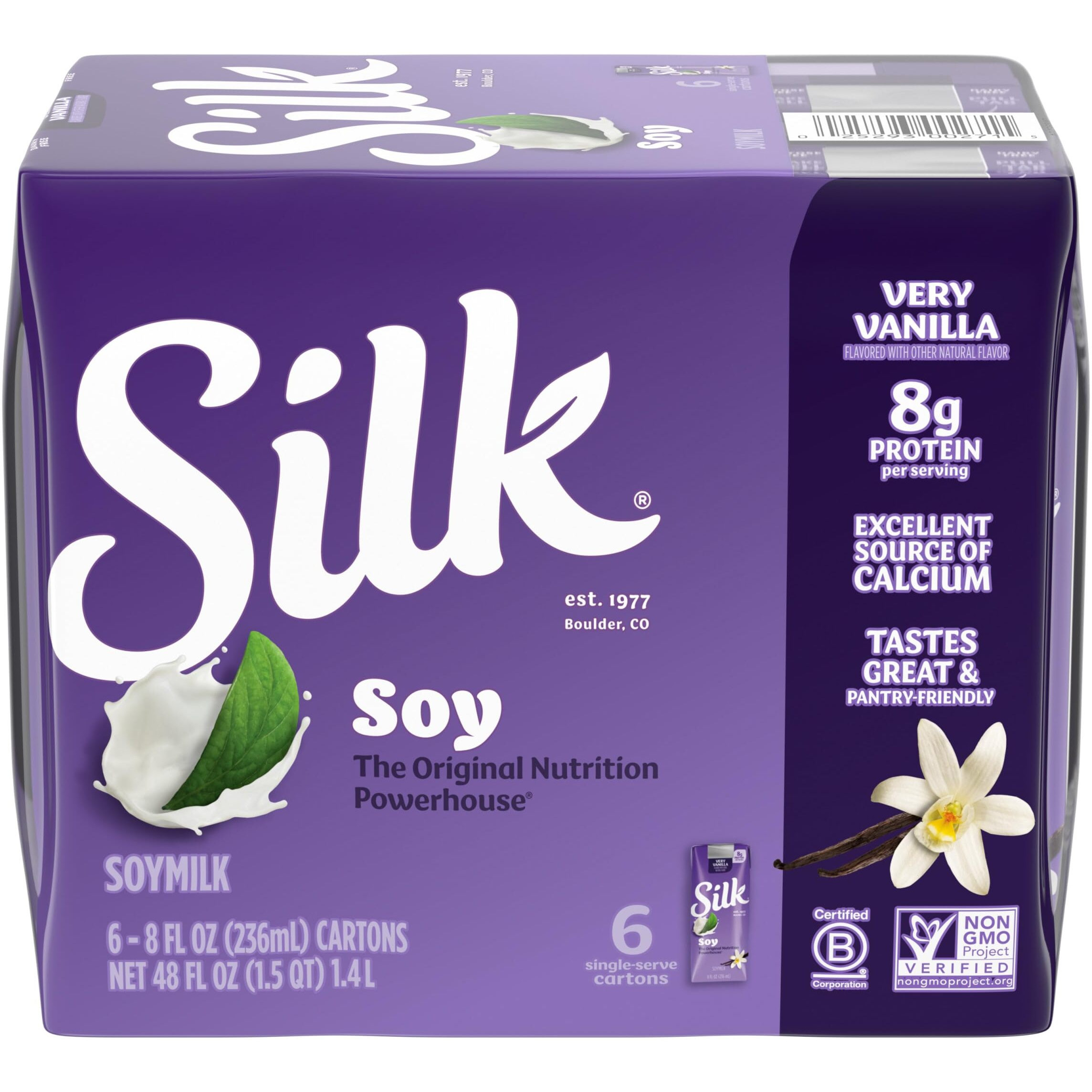 Silk Shelf-Stable Soy Milk Singles, Very Vanilla, Dairy-Free, Vegan, Non-Gmo Project Verified, 8 Oz., 6 Pack