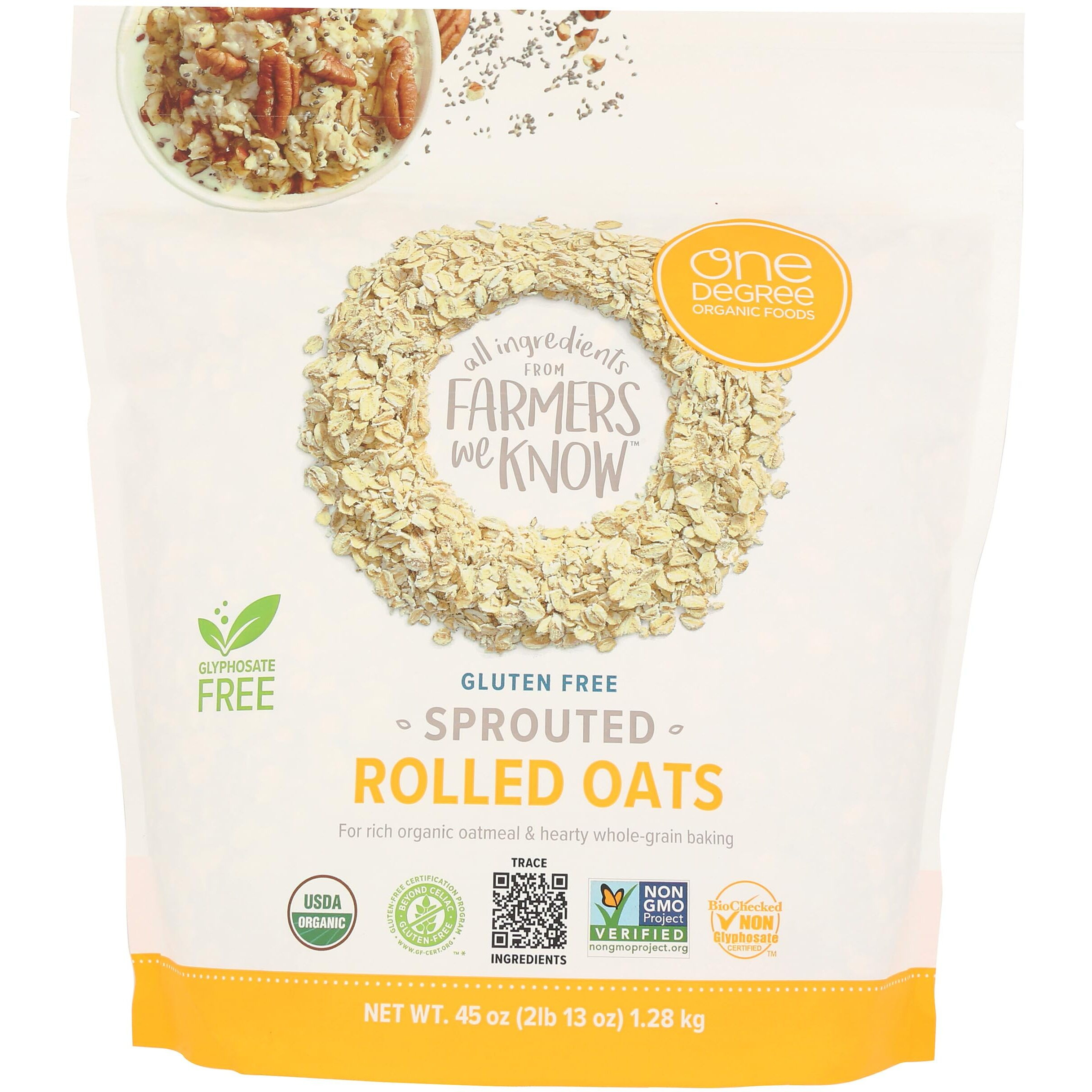 One Degree Organic Foods Organic Sprouted Rolled Oats, 45 Oz