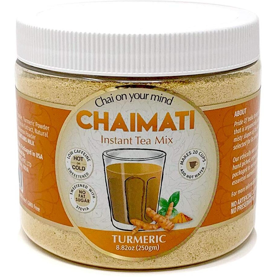 Chaimati - Turmeric Chai Latte - Powdered Instant Golden Milk W/Turmeric, Ginger, Cinnamon, & Pepper - No Caffeine - 8.82Oz (250Gm) Jar - Makes 20-25 Cups - Ready In Seconds - Get "&quotChai On Your Mind""