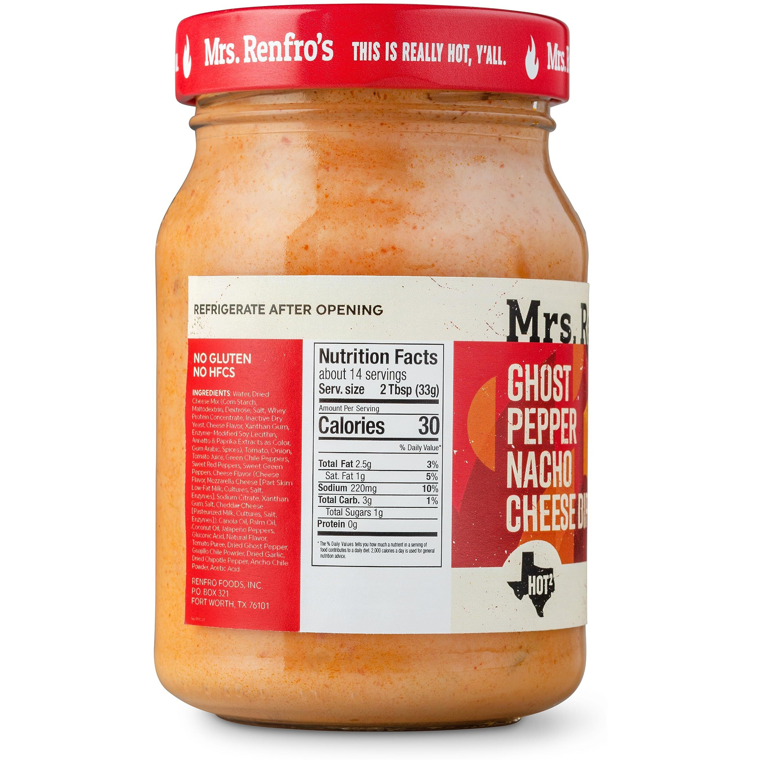 Mrs. Renfros Ghost Pepper Nacho Cheese Dip - Gluten Free (16-Oz. Jars, 2-Pack)