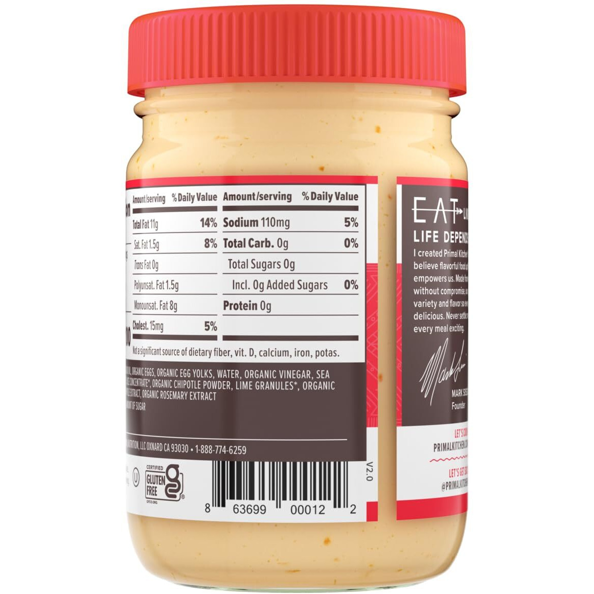 Primal Kitchen Chipotle Lime Mayo Made With Avocado Oil, Whole30 Approved, Certified Paleo, And Keto Certified, 12 Ounces