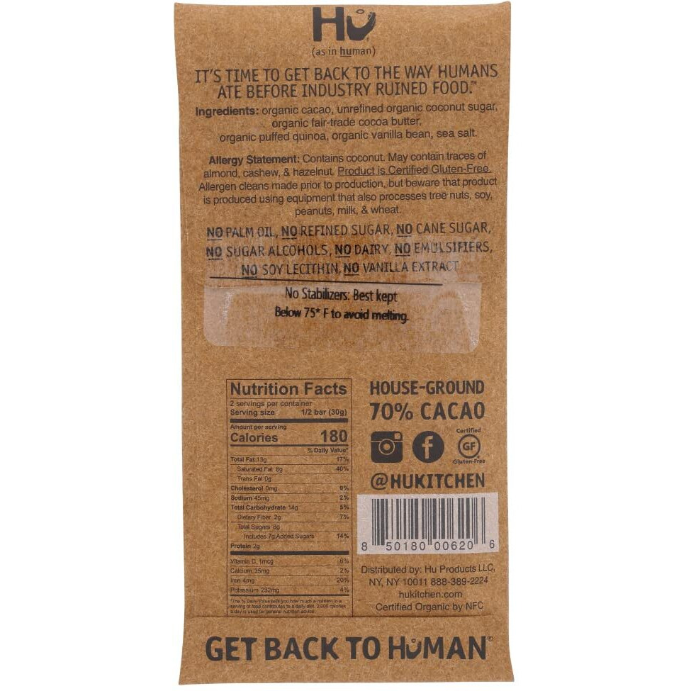Hu Kitchen Bar Chocolate Vanilla Quinoa Qrispy, 2.1 Oz