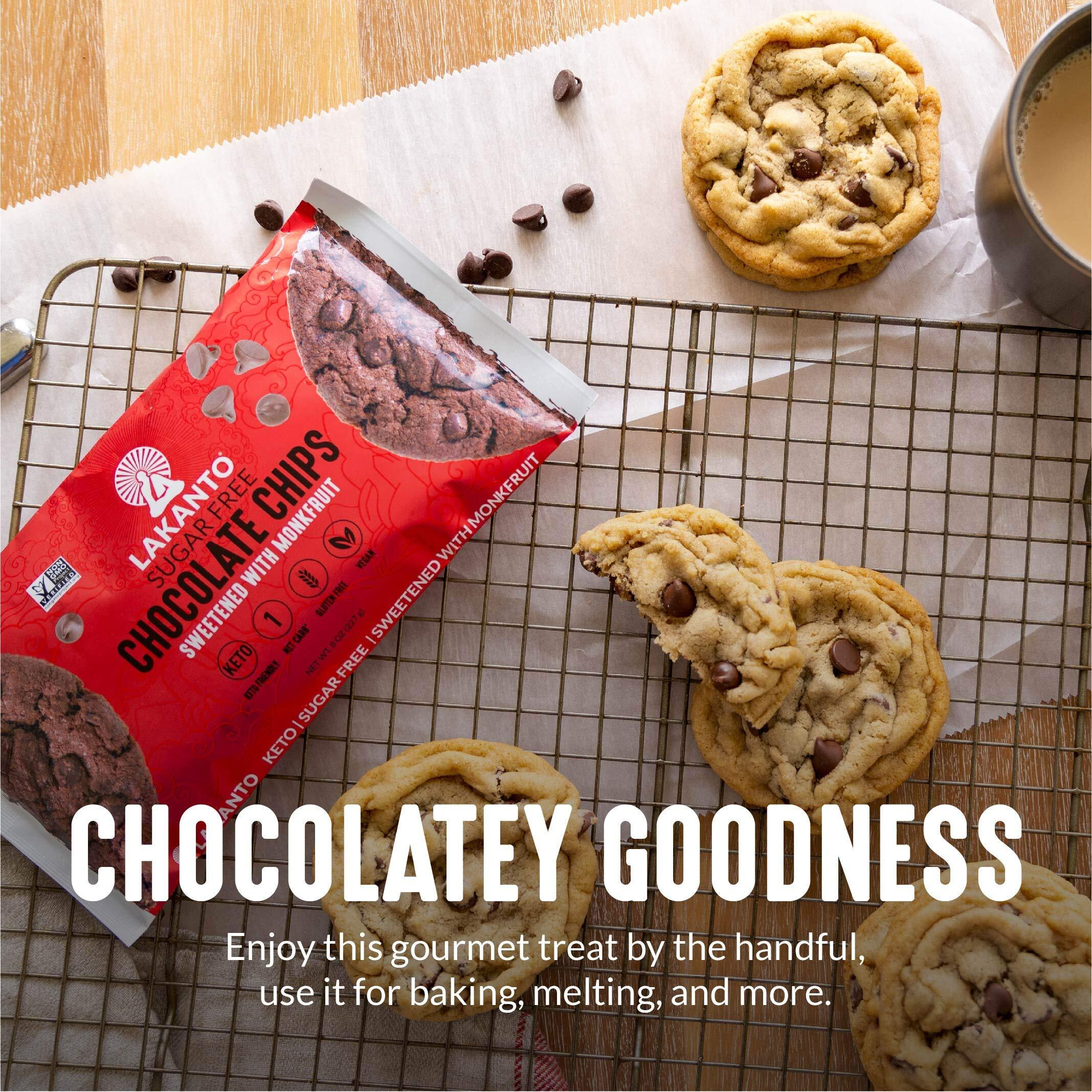 Lakanto Sugar Free Chocolate Chips - Monk Fruit Sweetener And Erythritol, Perfect For Baking, Pancakes, Muffins, Protein Bites, Melting, Mixing, Snacking, Gluten Free, Vegan (8 Oz - Pack Of 1)
