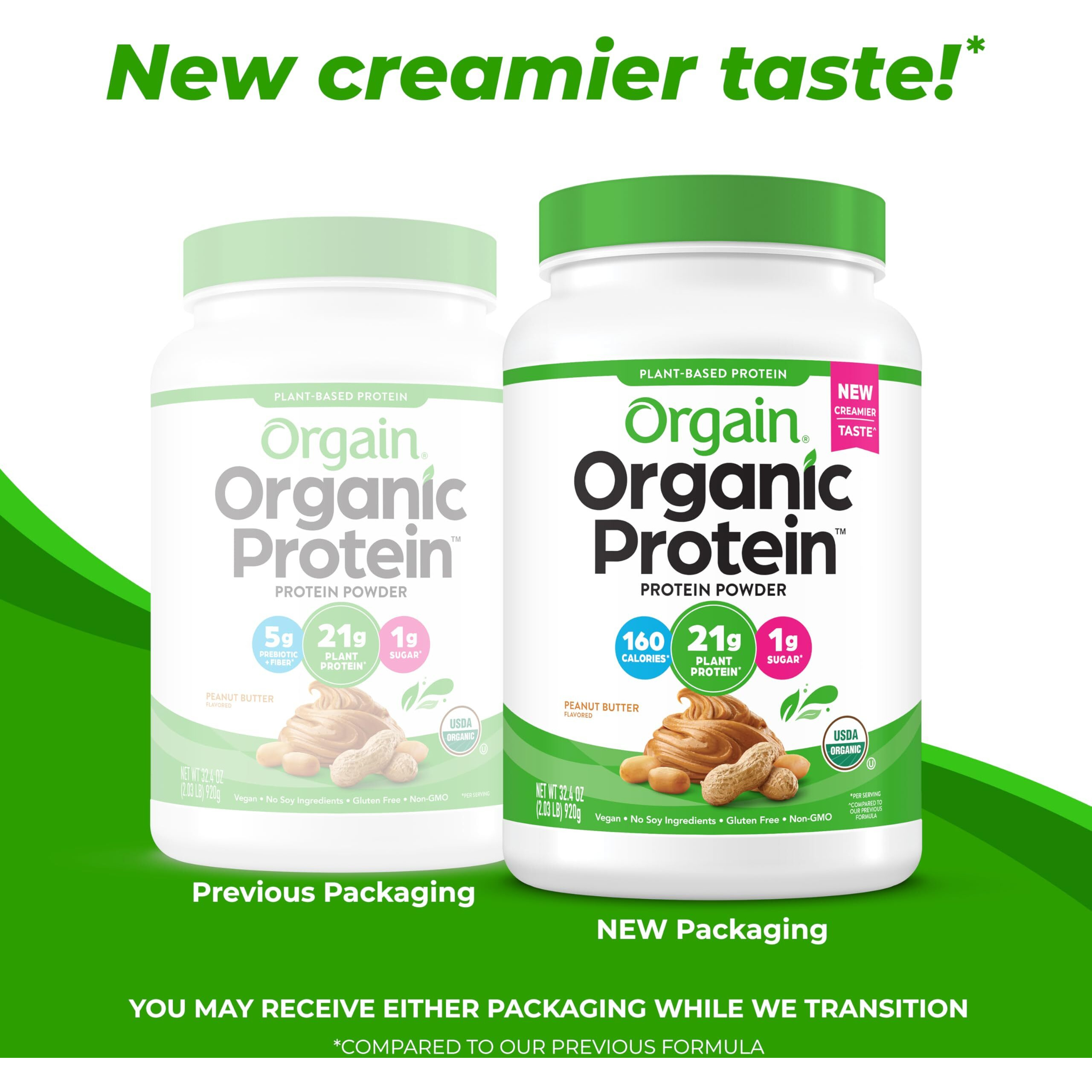 Orgain Organic Vegan Protein Powder, Peanut Butter - 21G Plant Based Protein, 7G Prebiotic Fiber, No Lactose Ingredients, No Added Sugar, Non-Gmo, For Shakes & Smoothies, 2.03 Lb (Packaging May Vary)