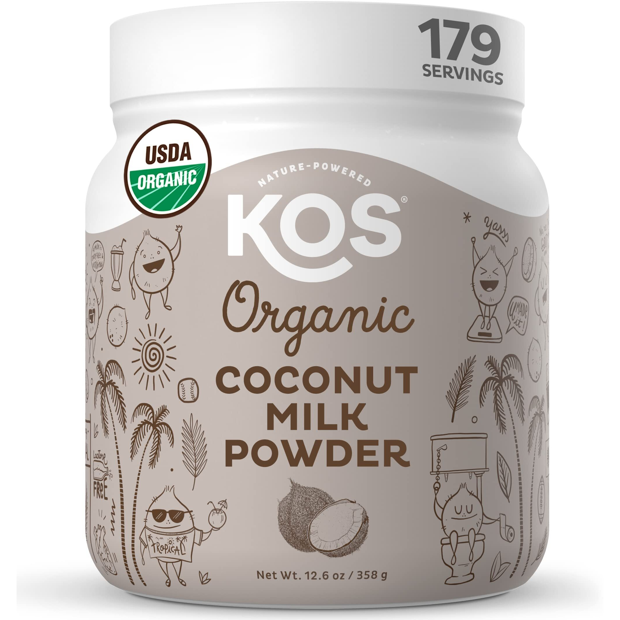 Kos Organic Coconut Milk Powder, Usda Certified Organic - 0G Sugar, Mct Plant Based Creamer For Coffee, Smoothies, Vegan, Keto, Paleo Friendly, Non-Gmo, Gluten Or Dairy- 12.6Oz, 179 Servings