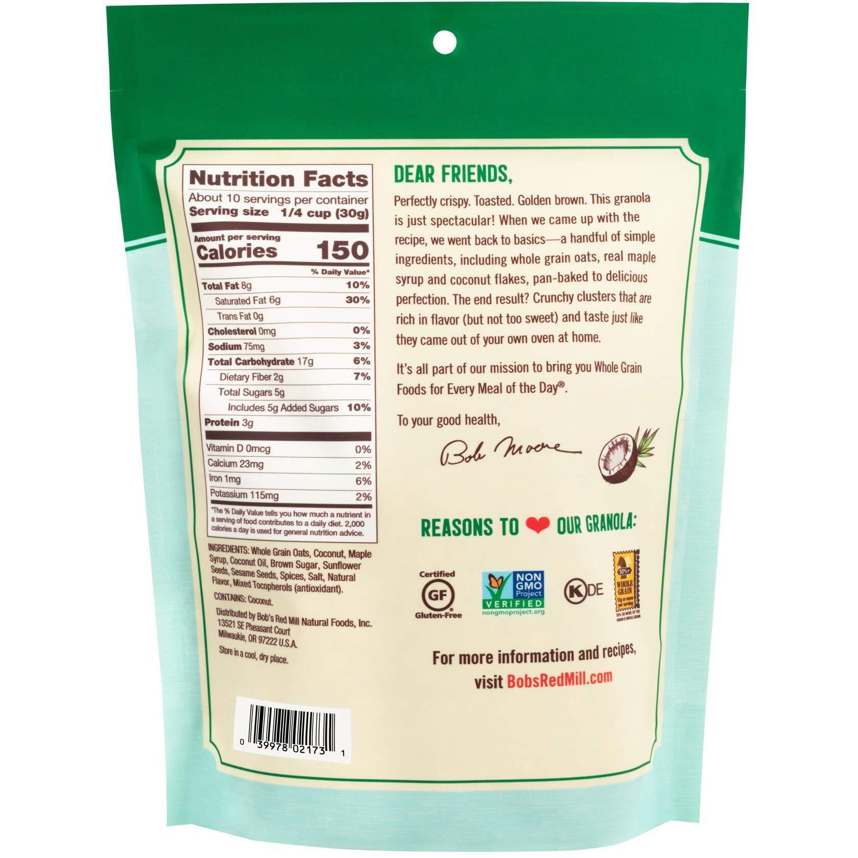 Bobs Red Mill Coconut Spice Homestyle Granola, 11 Ounce Bag (Pack Of 1), Certified Gluten Free, Non-Gmo, Whole Grain