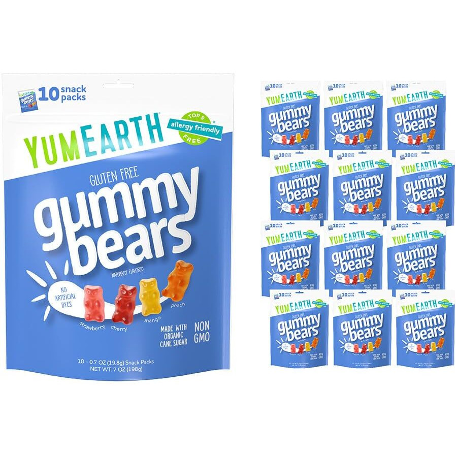 Yumearth Gummy Bears, Assorted Flavors, 10 Snack Packs Per Bag (Pack Of 12)