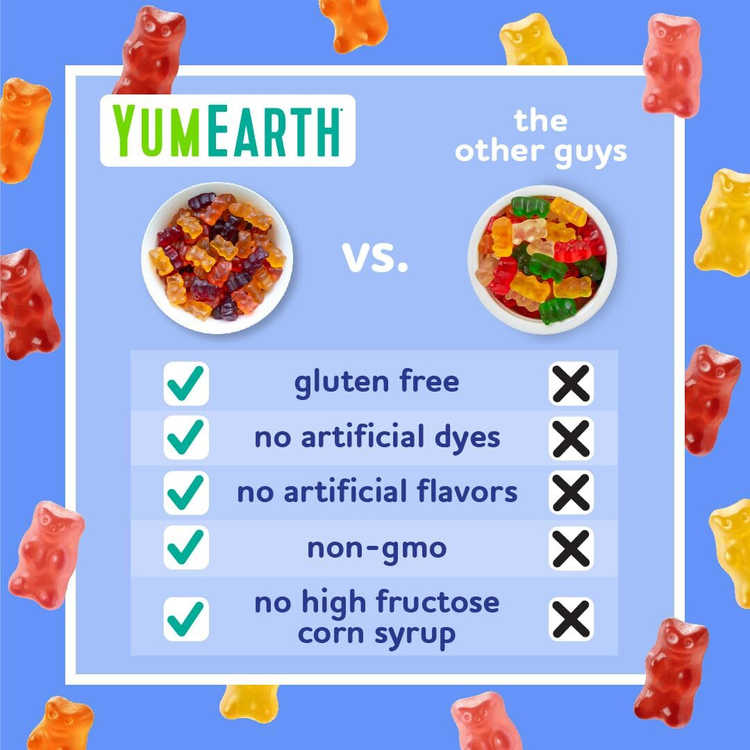 Yumearth Gummy Bears, Assorted Flavors, 10 Snack Packs Per Bag (Pack Of 12)