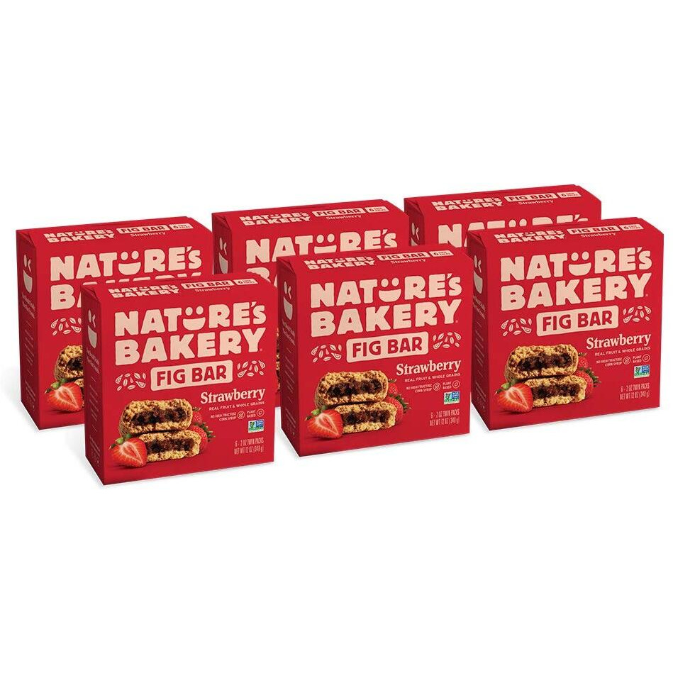 Nature's Bakery Whole Wheat Fig Bars, Strawberry, Real Fruit, Vegan, Non-Gmo, Snack Bar, 6 Boxes With 6 Twin Packs (36 Twin Packs)