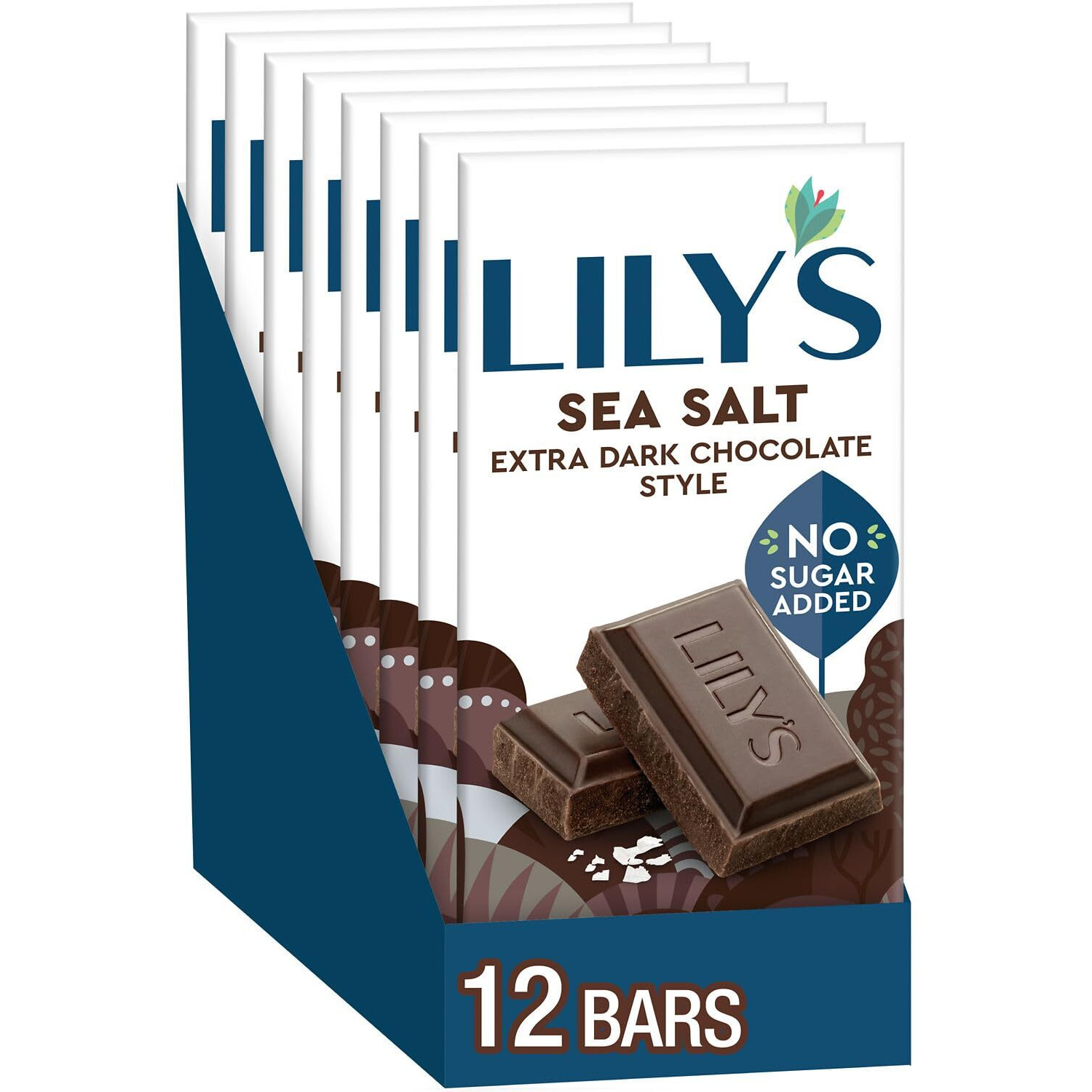 Lily's Sea Salt Extra Dark Chocolate Style No Sugar Added, Sweets Bars, 2.8 Oz (12 Count)