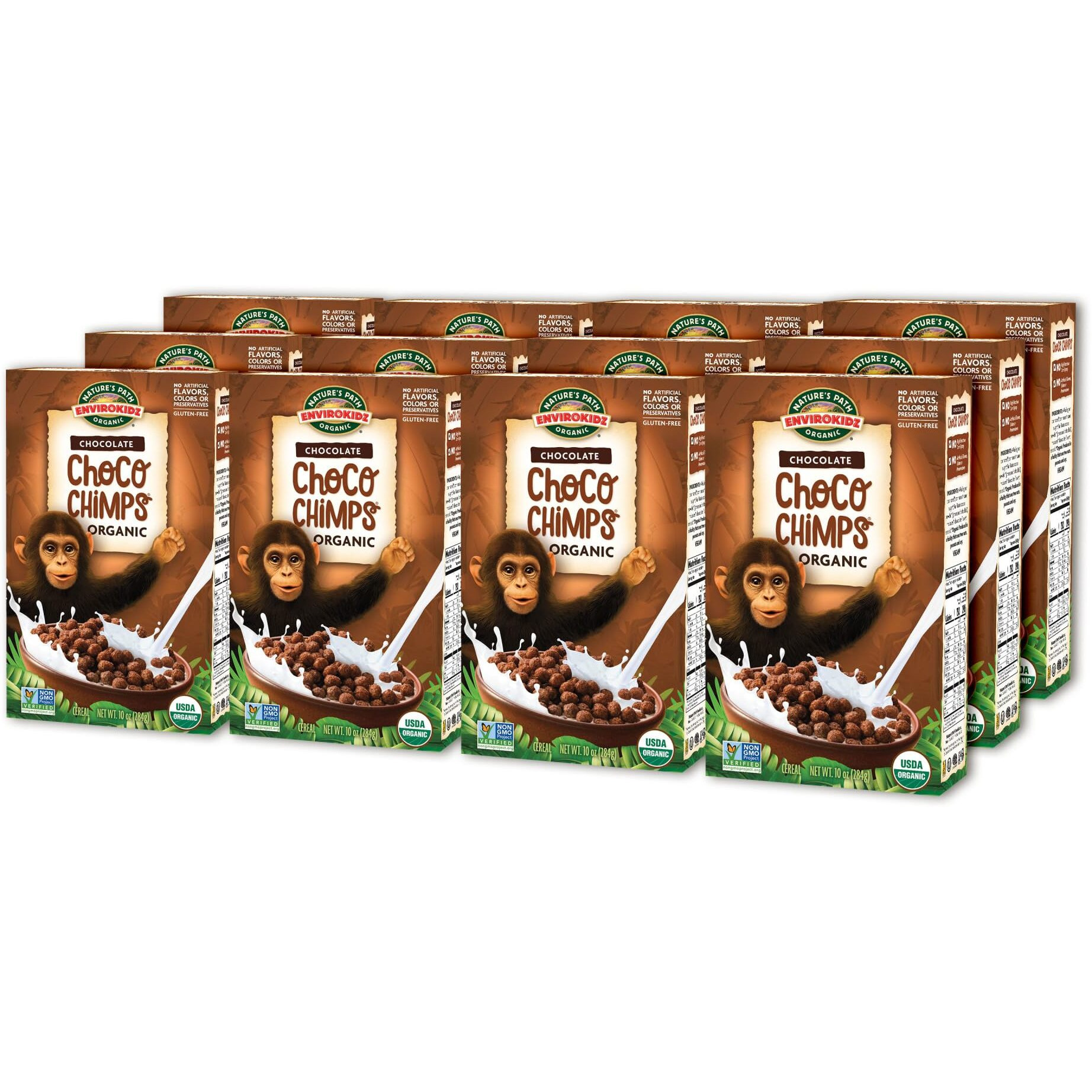 Envirokidz Organic Choco Chimps Cereal, 10 Oz (Pack Of 12), Chocolate, Gluten Free, Non-Gmo, Fair Trade, By Nature's Path