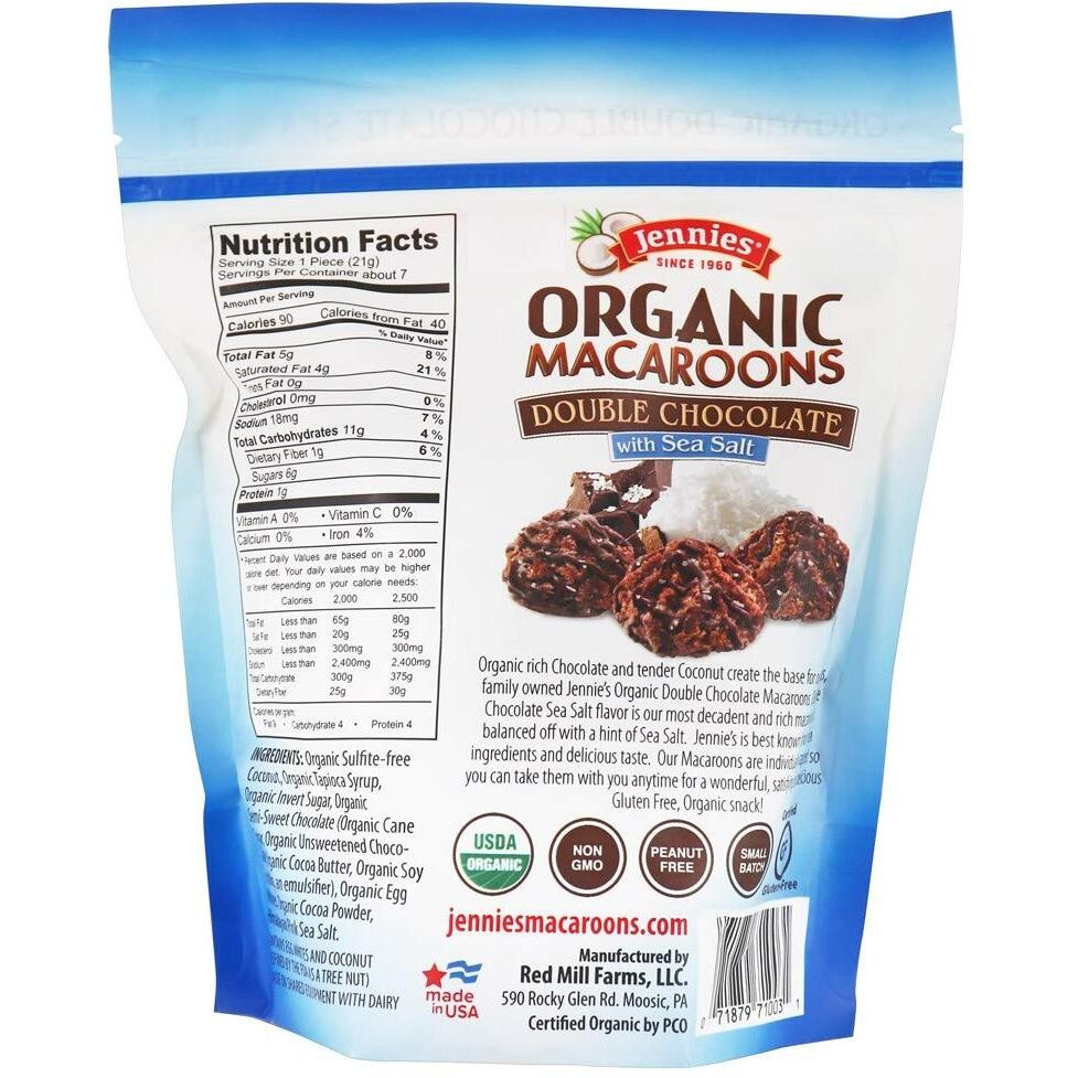 Jennies Organic Double Chocolate Macaroons With Sea Salt, 5.25Oz | Dairy Free | Gluten Free | Peanut Free | Individually Wrapped