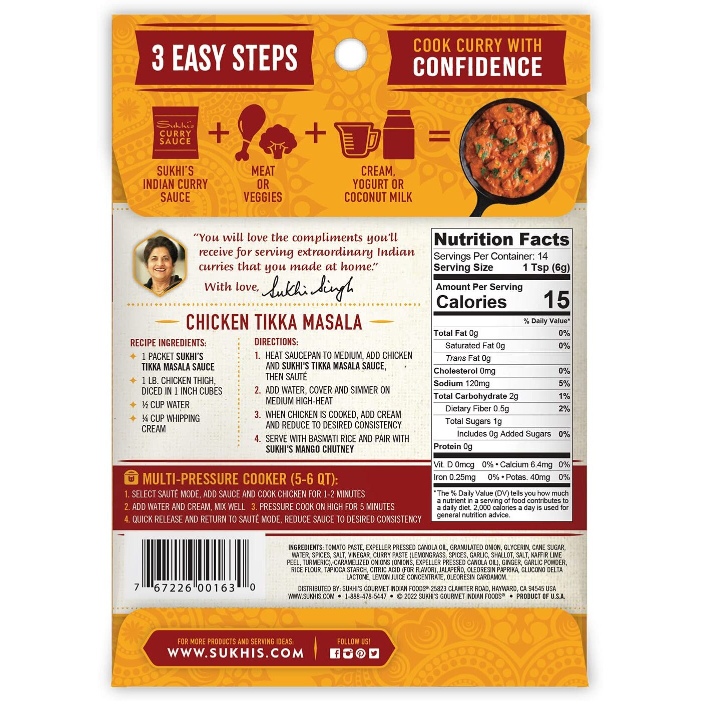 Sukhi's Indian Curry Paste - Chicken Tikka Masala Sauce 3Oz (Pack Of 6) 84 Servings - Gluten Free Food Indian Curry Sauce With Indian Spices