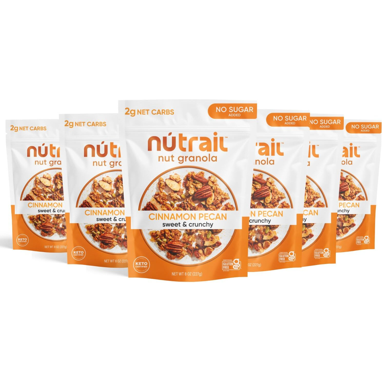 Nutrail Nut Granola Cereal, Cinnamon Pecan, No Sugar Added, Gluten Free, Grain Free, Keto, Low Carb, Healthy Breakfast Cereal 8 Ounce (Pack Of 6)