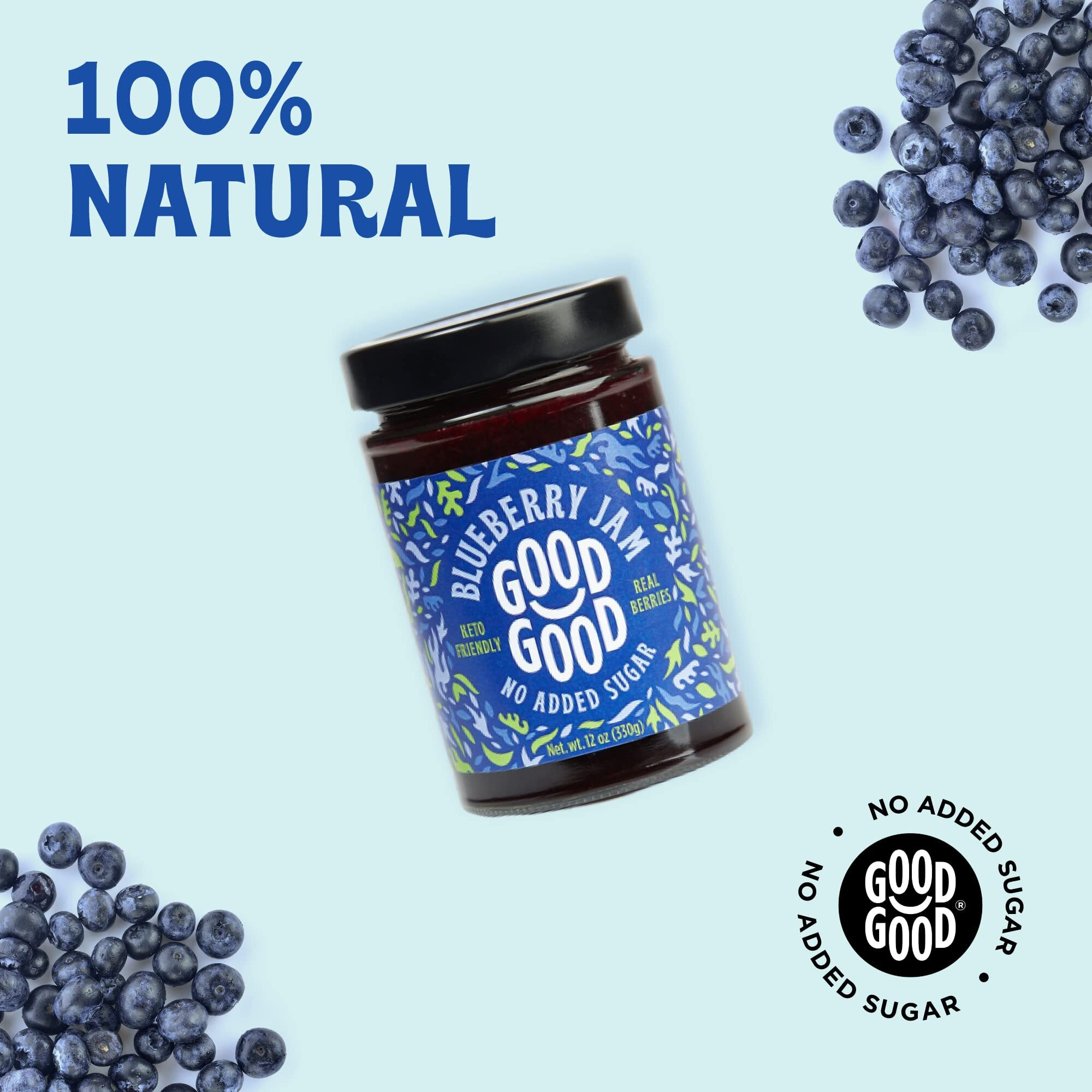 Good Good No Added Sugar Blueberry Jam - Keto Friendly Jelly - Low Carb, Low-Calorie And Vegan - Diabetic Friendly - 12Oz / 330G (Pack Of 1)