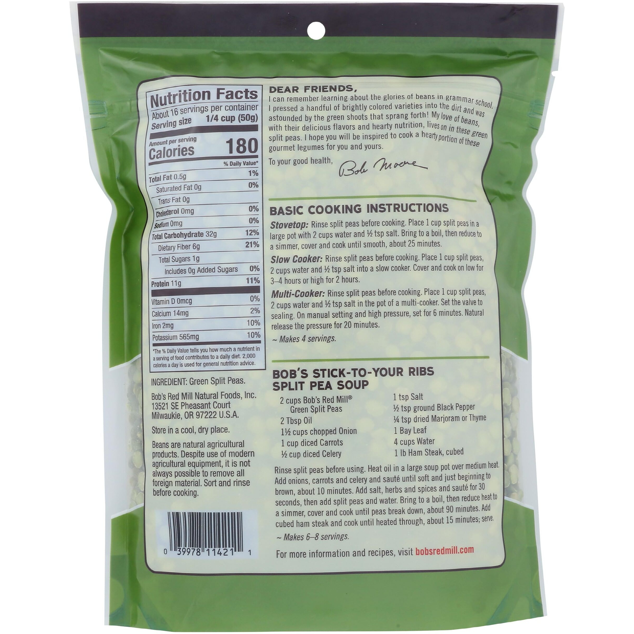 Bob's Red Mill Green Split Peas, 29 Oz (Pack Of 1)