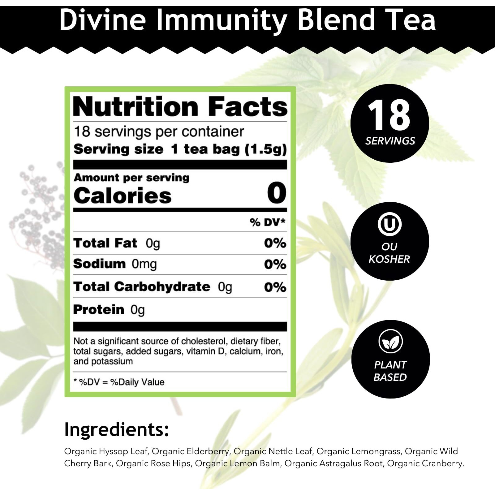 Buddha Teas - Organic Divine Immunity Blend - Herbal Tea - For Health & Wellbeing - With Antioxidants & Minerals - Clean Ingredients - Caffeine Free - Ou Kosher & Non-Gmo - 18 Tea Bags (Pack Of 1)