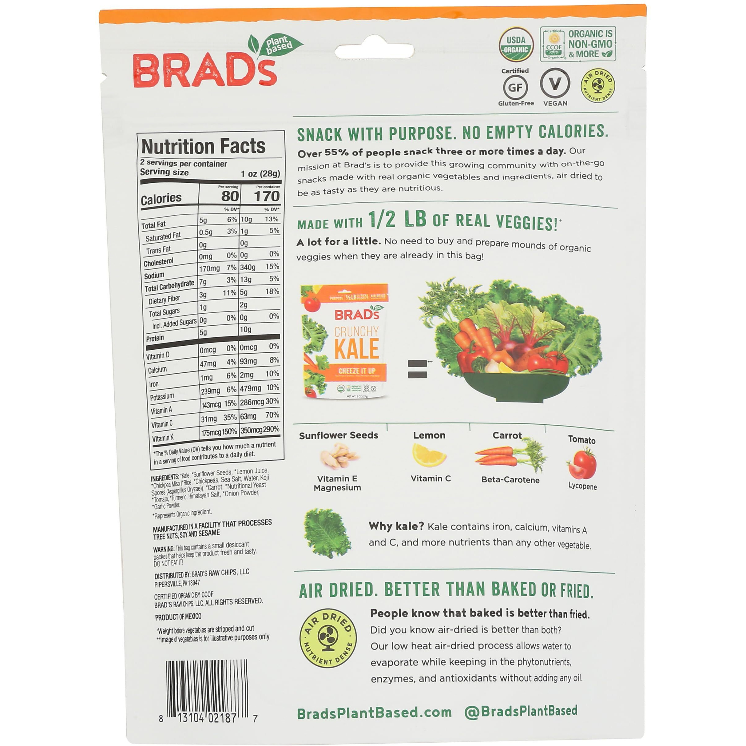 Brads Plant Based Kale Cheeze It Up Chip, 2 Oz