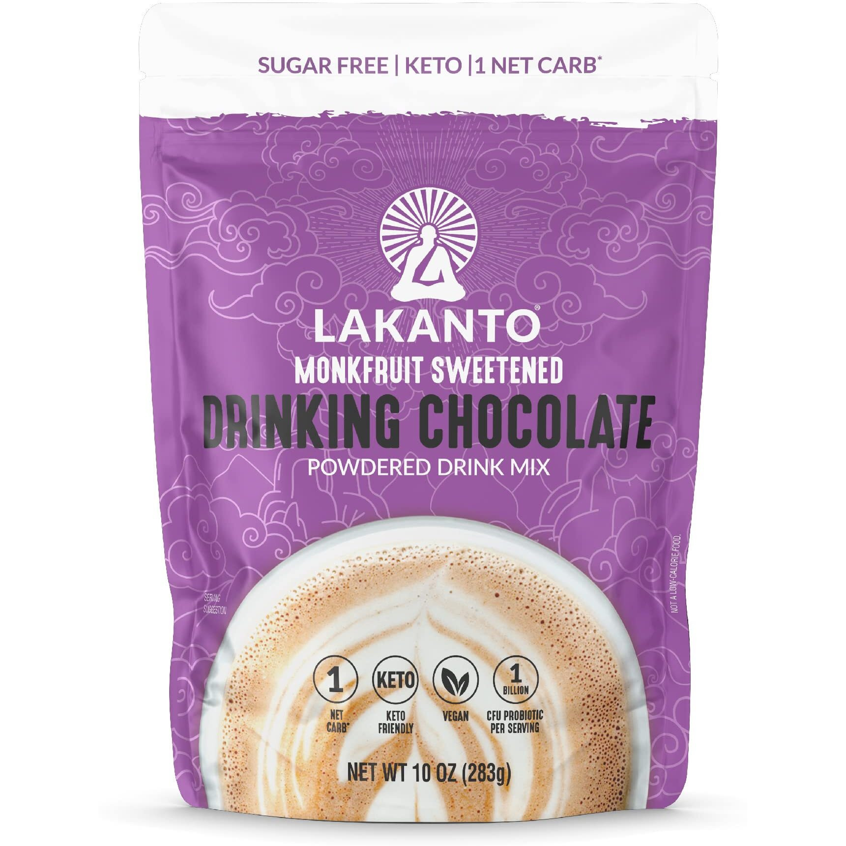 Lakanto Sugar Free Drinking Chocolate - Cold Or Hot Cocoa Powder Mix, Shelf Stable Probiotics, Monk Fruit Sweetener, Keto Diet Friendly, Vegan, Dutch Cocoa, Gourmet Taste (Original - 10 Oz)