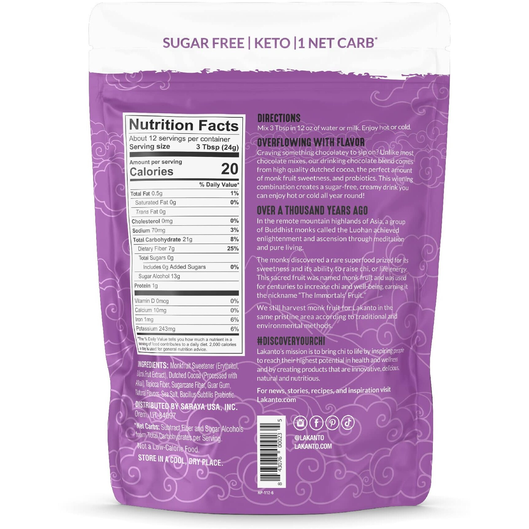 Lakanto Sugar Free Drinking Chocolate - Cold Or Hot Cocoa Powder Mix, Shelf Stable Probiotics, Monk Fruit Sweetener, Keto Diet Friendly, Vegan, Dutch Cocoa, Gourmet Taste (Original - 10 Oz)