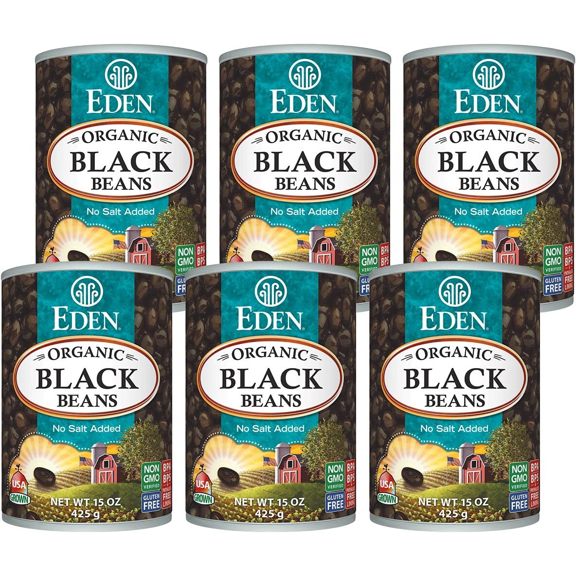 Eden Organic Black Beans No Salt Added 15 Oz (Pack Of 6)