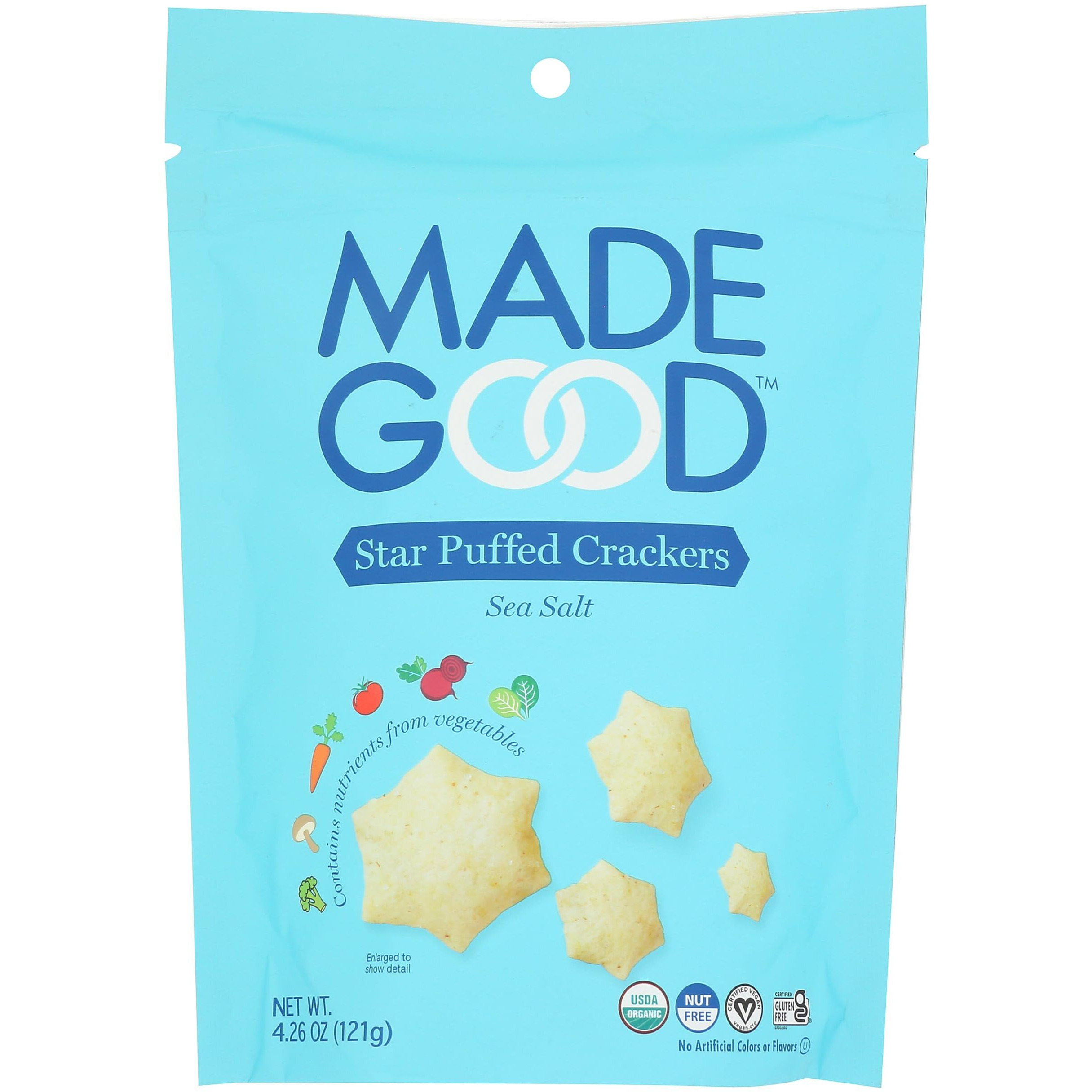 Madegood Sea Salt Star Puffed Crackers, 4.26Oz Pouch, Organic Snacks
