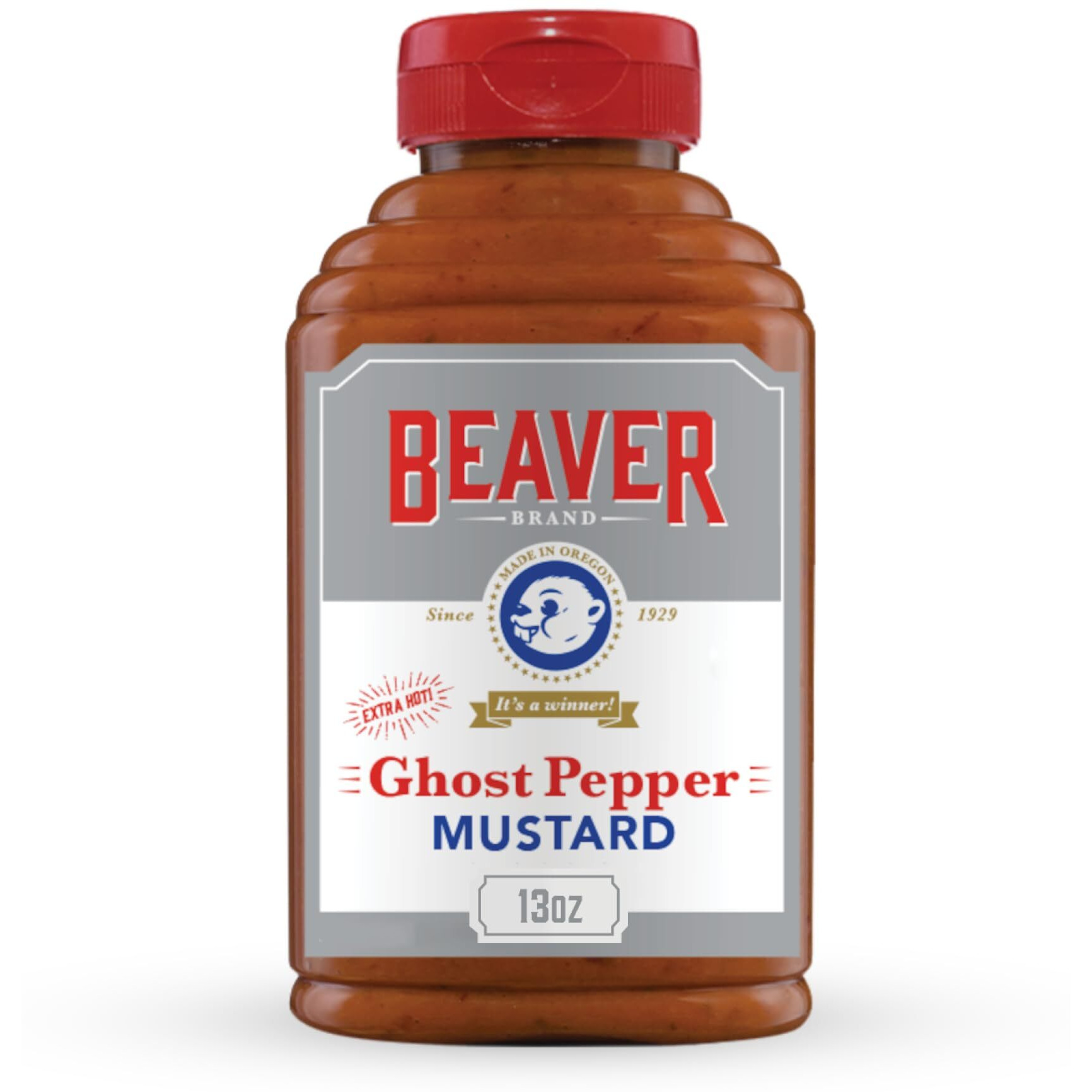 Beaver Extra Hot Ghost Pepper Mustard, 13 Oz Squeeze Bottle