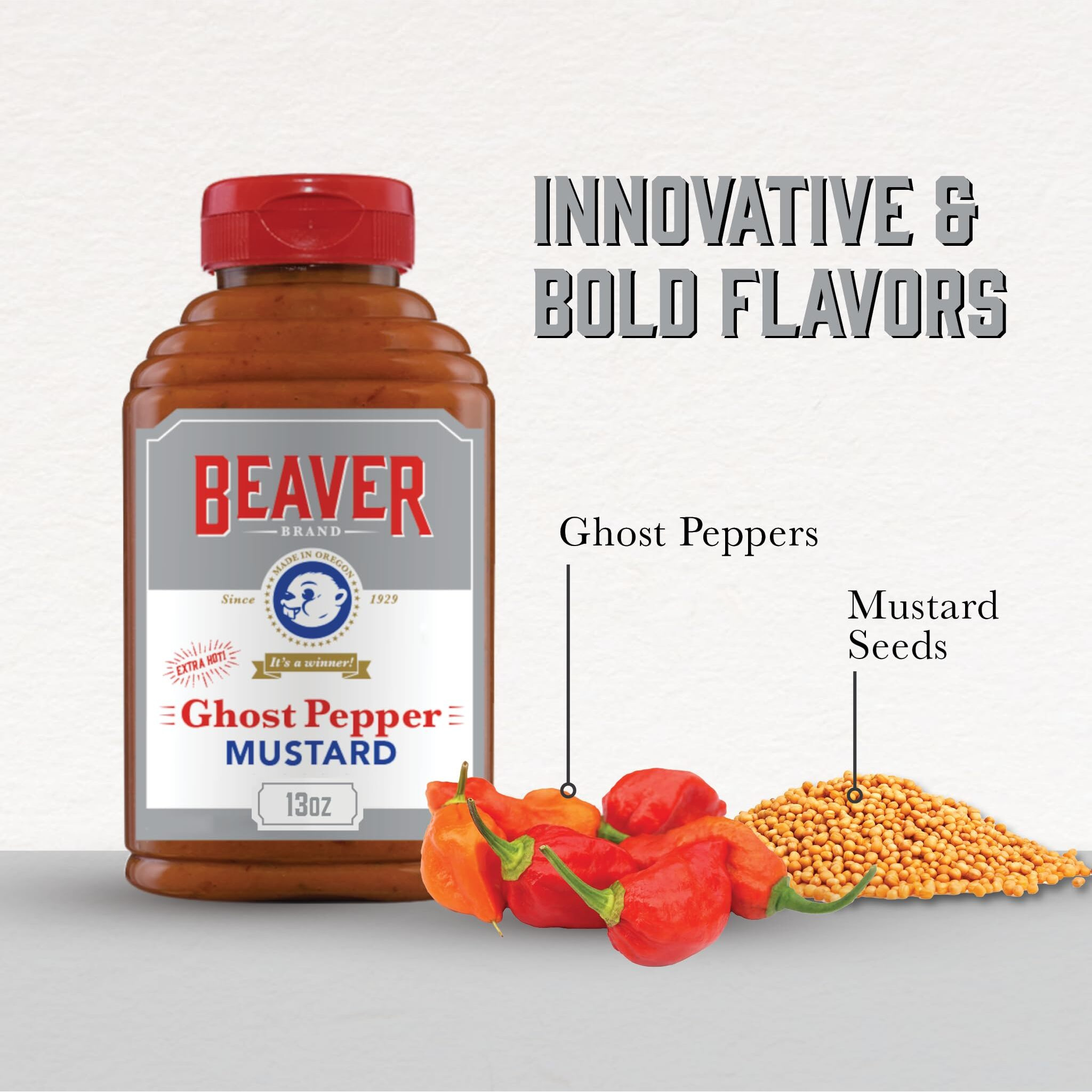 Beaver Extra Hot Ghost Pepper Mustard, 13 Oz Squeeze Bottle