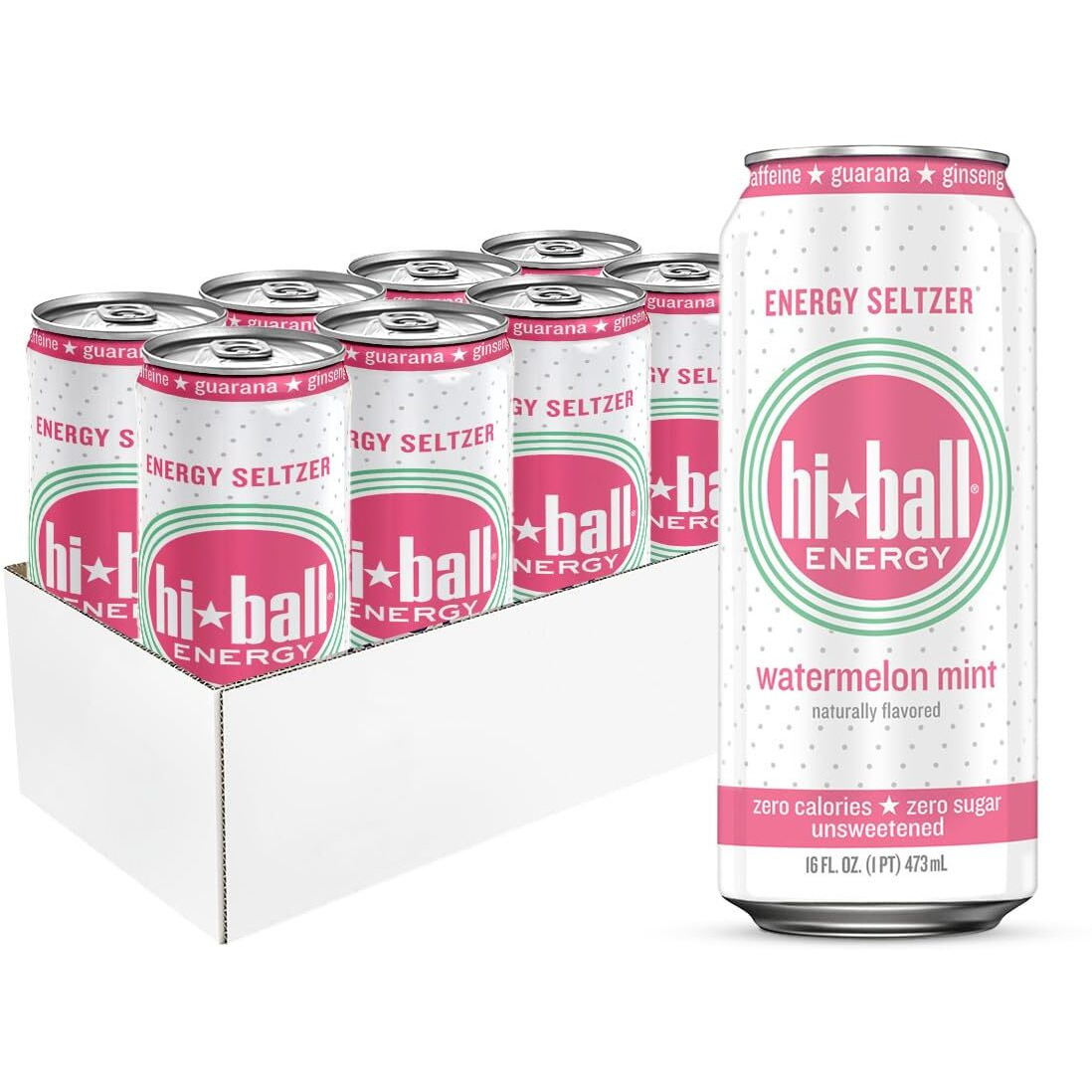 Hiball Energy Seltzer Water, Caffeinated Sparkling Water Made With Vitamin B12 And Vitamin B6, Sugar Free ,16 Fl Oz (Pack Of 8), Watermelon