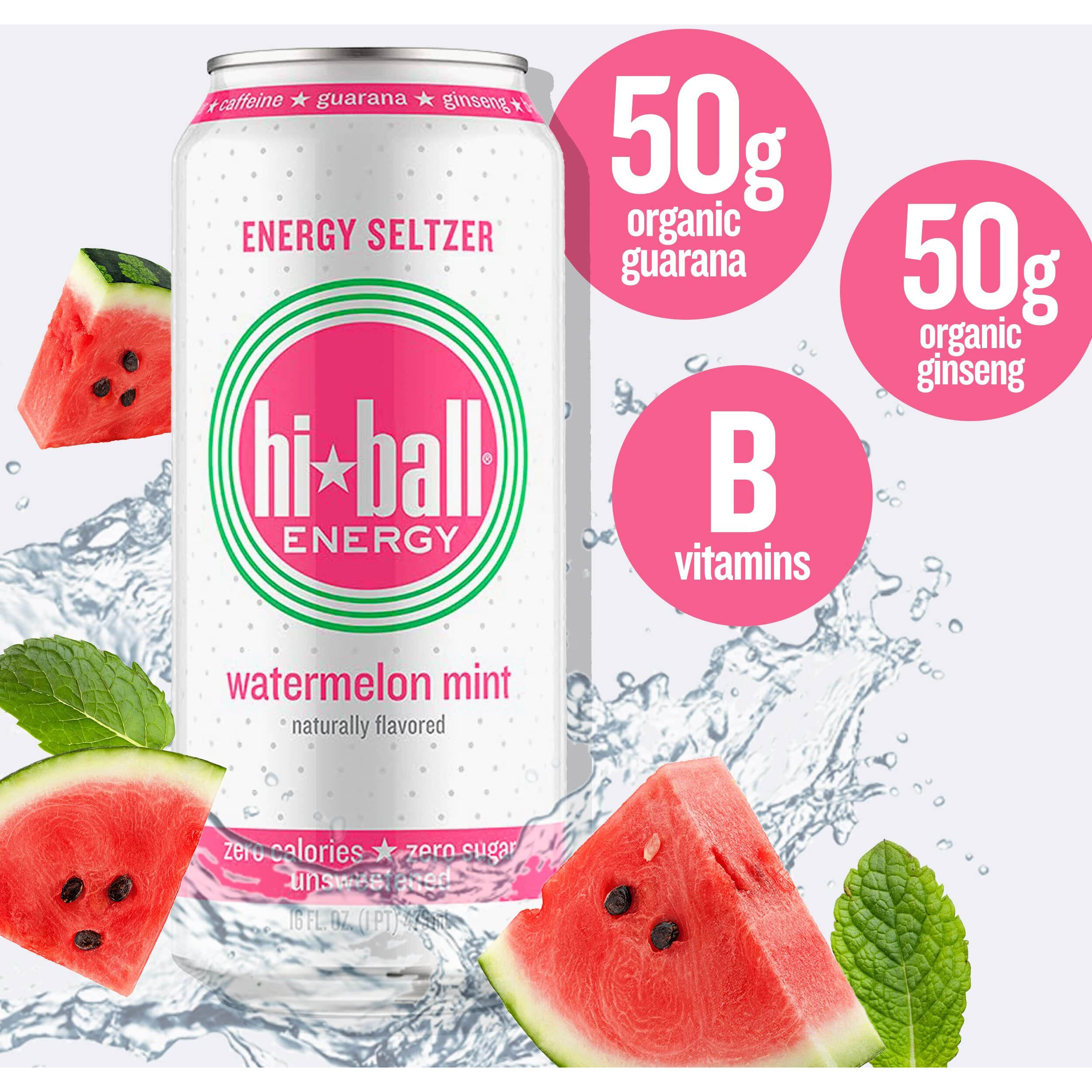 Hiball Energy Seltzer Water, Caffeinated Sparkling Water Made With Vitamin B12 And Vitamin B6, Sugar Free ,16 Fl Oz (Pack Of 8), Watermelon