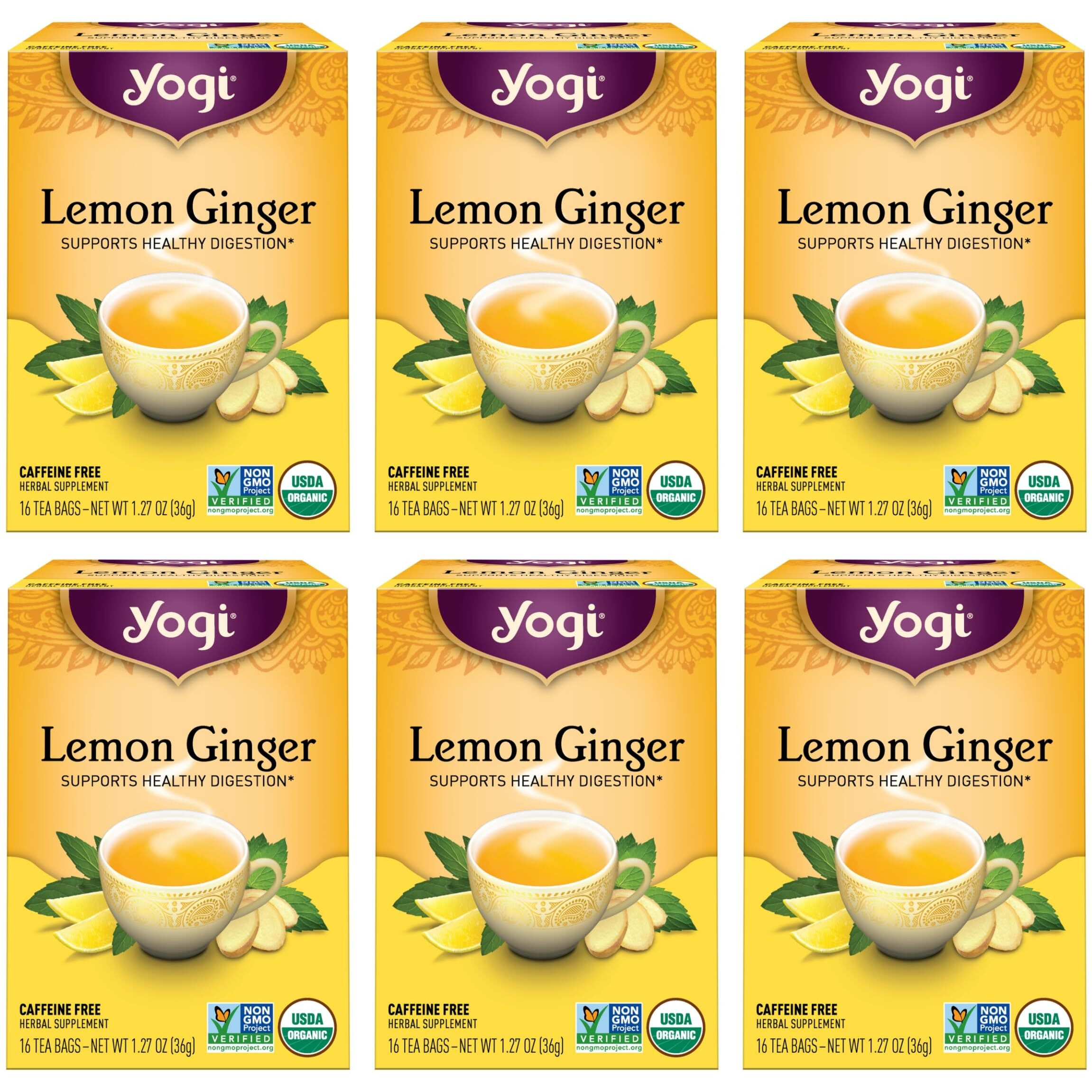 Yogi Tea - Lemon Ginger (6 Pack) - Supports Healthy Digestion - 96 Tea Bags