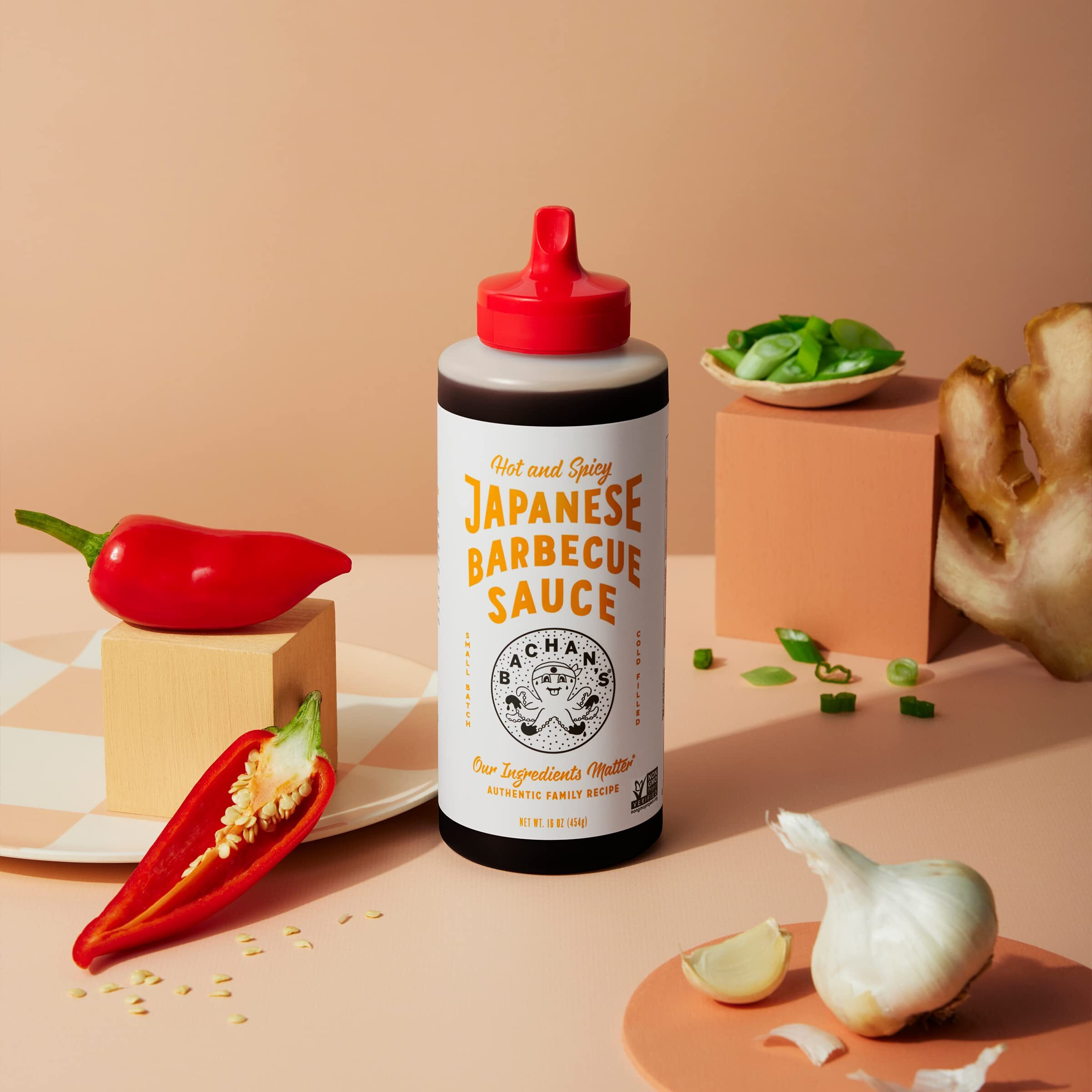 Bachan's - Japanese Barbecue Sauce - Hot & Spicy, 16 Oz, Small Batch, Non Gmo, No Preservatives, Vegan And Bpa Free. Condiment For Wings, Chicken, Beef, Pork, Seafood, Noodle Recipes, And More