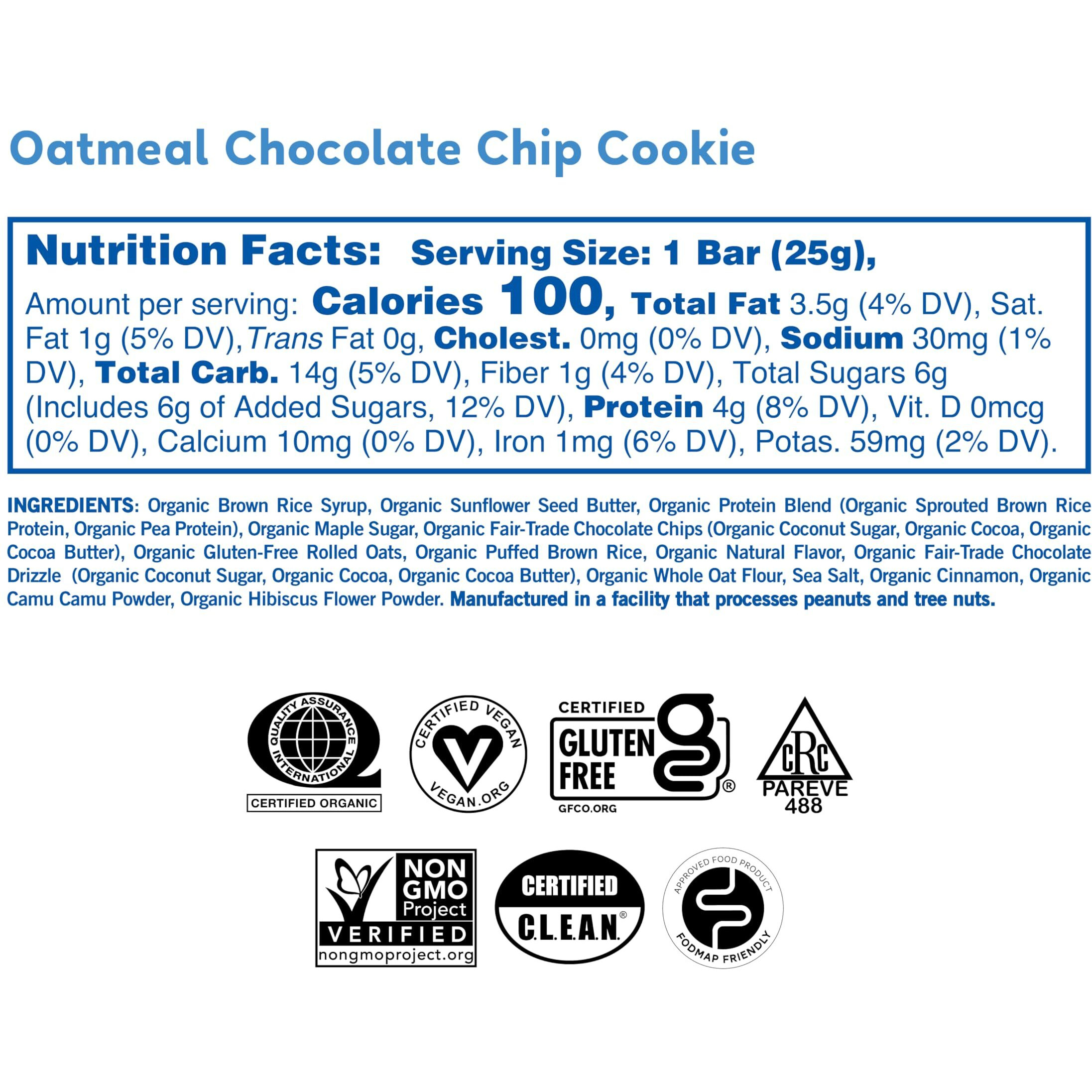 Gomacro Kids Macrobar Organic Vegan Snack Bars - Oatmeal Chocolate Chip Cookie (0.90 Ounce Bars, 7 Count)