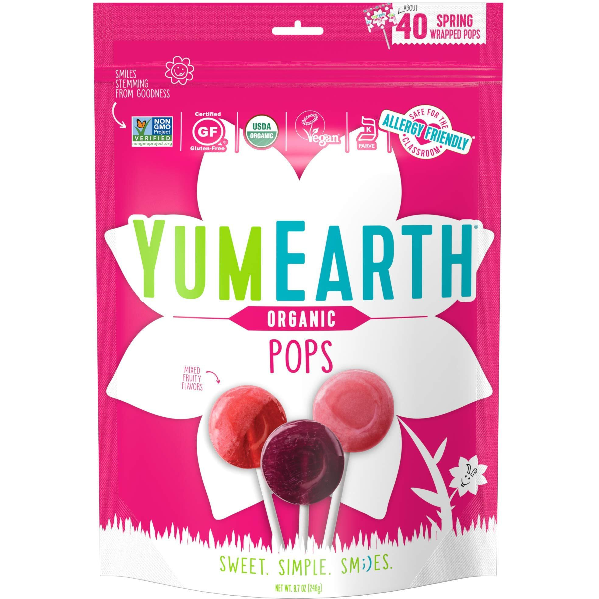 Yumearth Organic Spring Lollipops, Fruit Flavored Pops, 40 Count - Allergy Friendly, Non Gmo, Gluten Free, Vegan