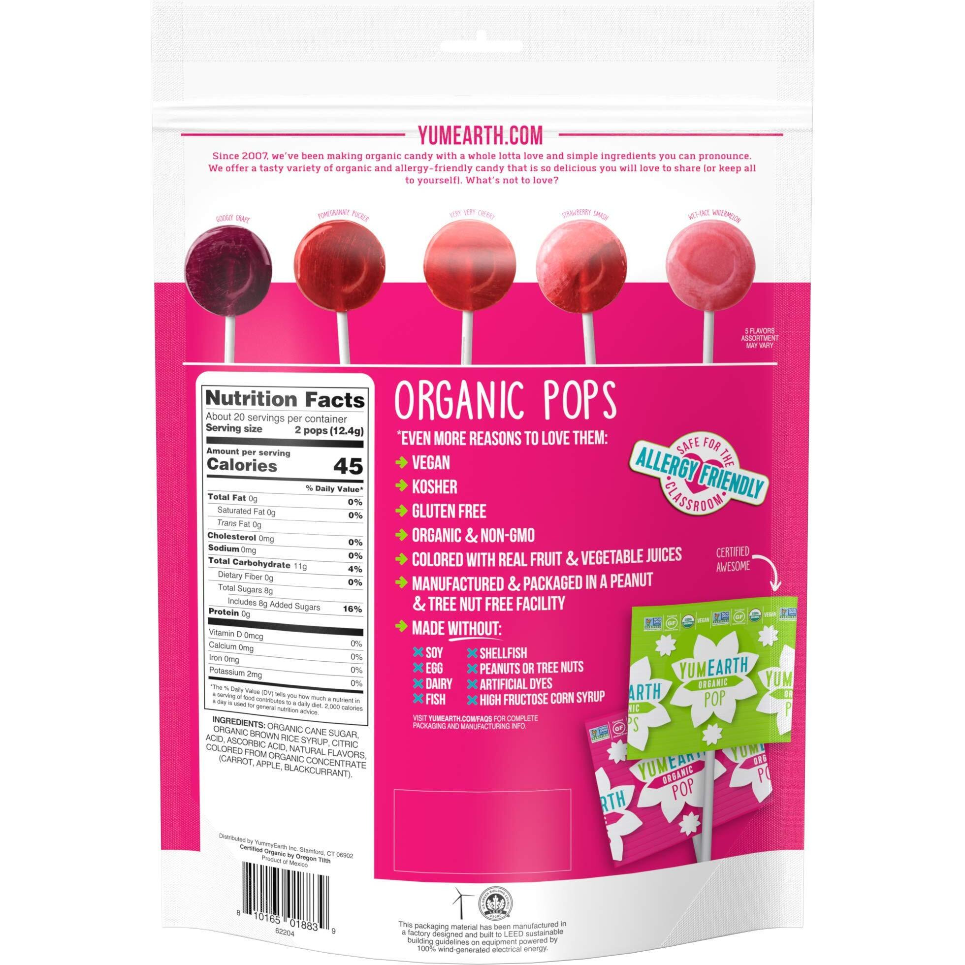 Yumearth Organic Spring Lollipops, Fruit Flavored Pops, 40 Count - Allergy Friendly, Non Gmo, Gluten Free, Vegan