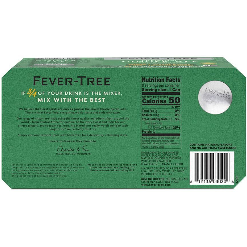 Fever Tree Ginger Ale - Premium Quality Mixer - Refreshing Beverage For Cocktails & Mocktails. Naturally Sourced Ingredients, No Artificial Sweeteners Or Colors - 150 Ml Cans - Pack Of 8