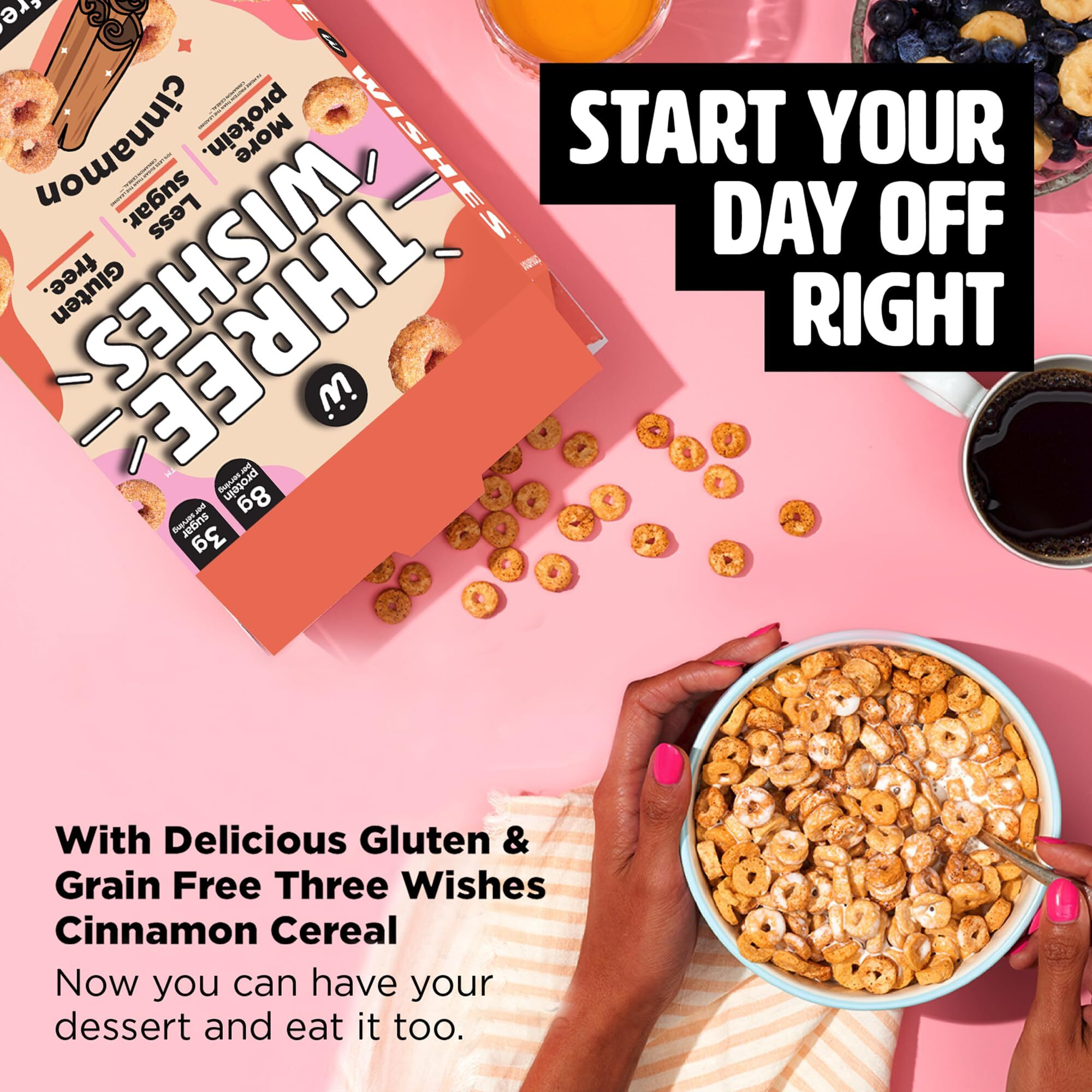 Plant-Based And Vegan Breakfast Cereal By Three Wishes - Cinnamon, 1 Pack - More Protein And Less Sugar Snack - Gluten-Free, Grain-Free - Non-Gmo