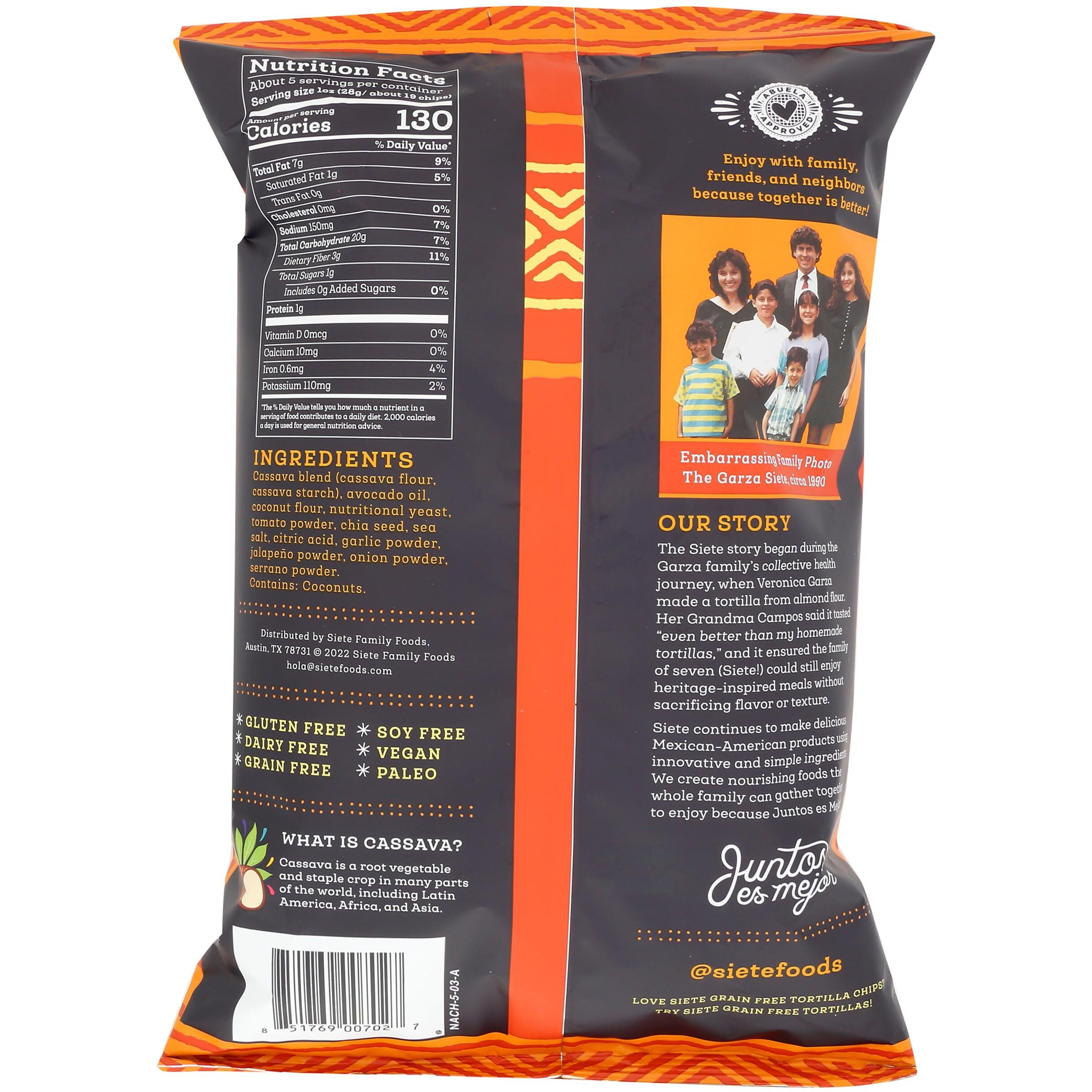 Siete Grain Free Tortilla Chips, Nacho, 5 Oz