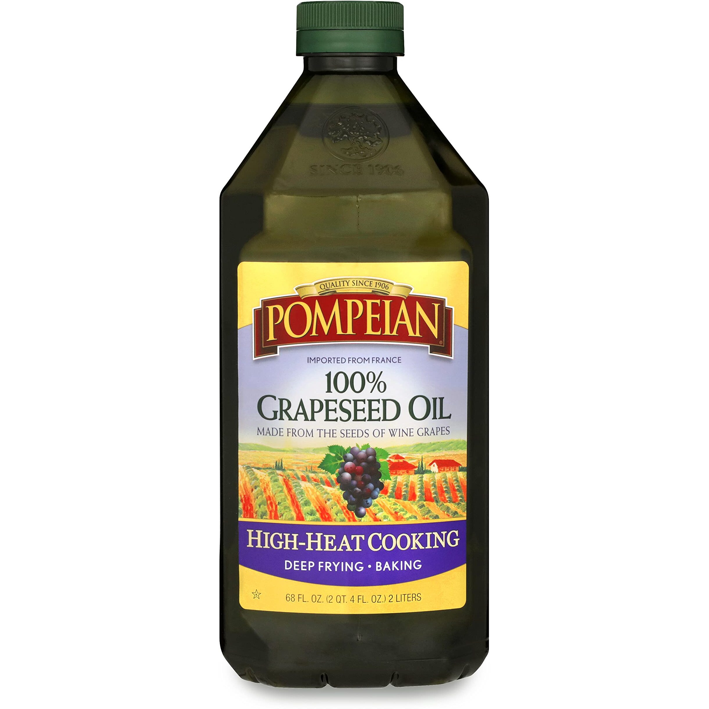 Pompeian 100% Grapeseed Oil, Light And Subtle Flavor, Perfect For High-Heat Cooking, Deep Frying And Baking, 68 Fl. Oz.