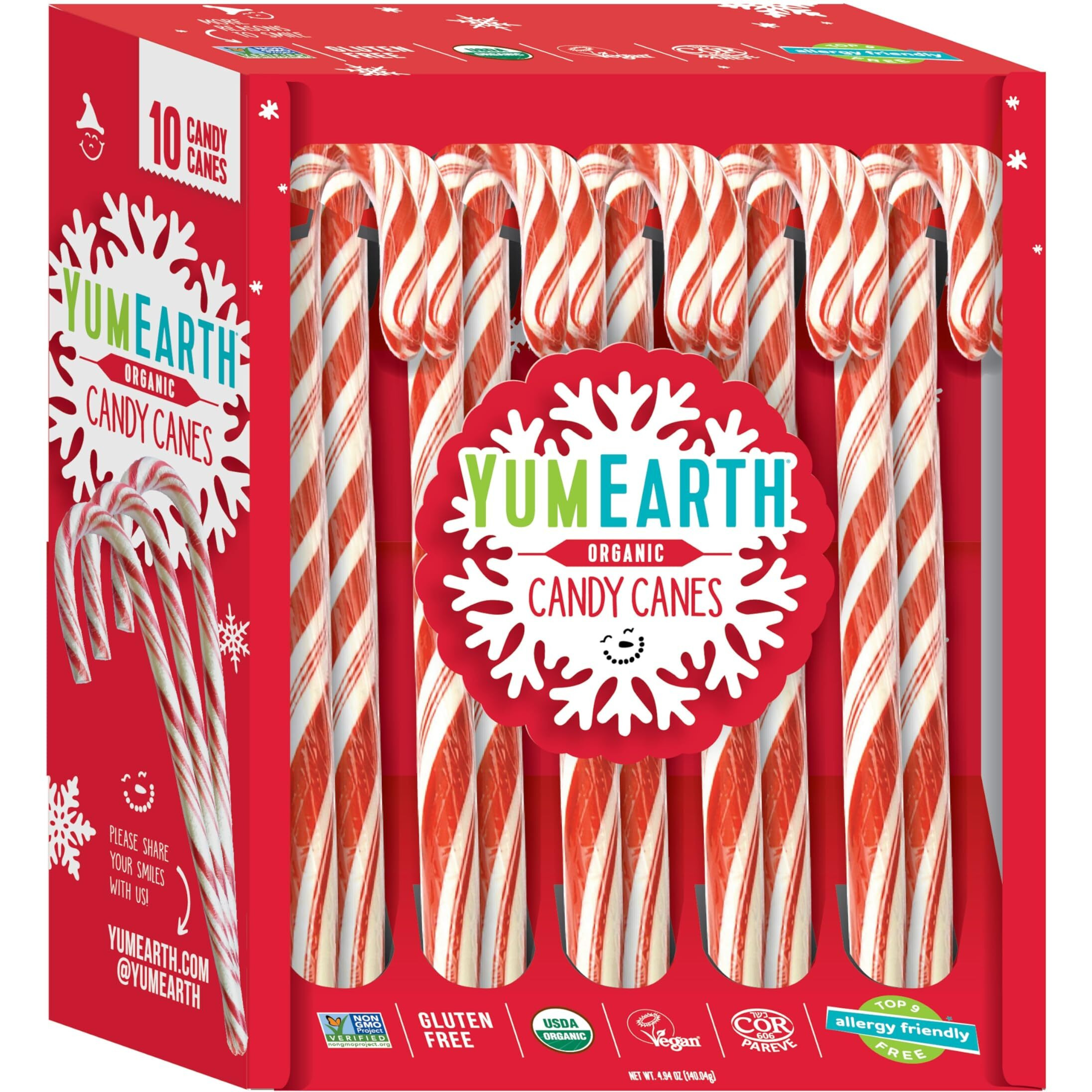 Yumearth Organic Candy Canes - Individually Wrapped Full Size Peppermint Candy Canes - Allergy Friendly, Non Gmo, Gluten Free, Vegan - 10 Count (Pack Of 1)