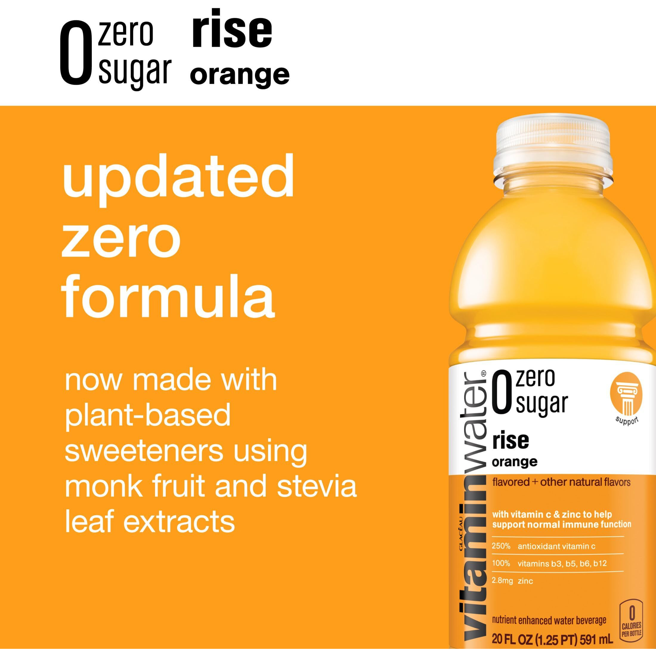 Vitaminwater Zero Sugar Rise, Electrolyte Enhanced Water W/Vitamins, Orange Drinks, 20 Fl Oz, 12 Pack
