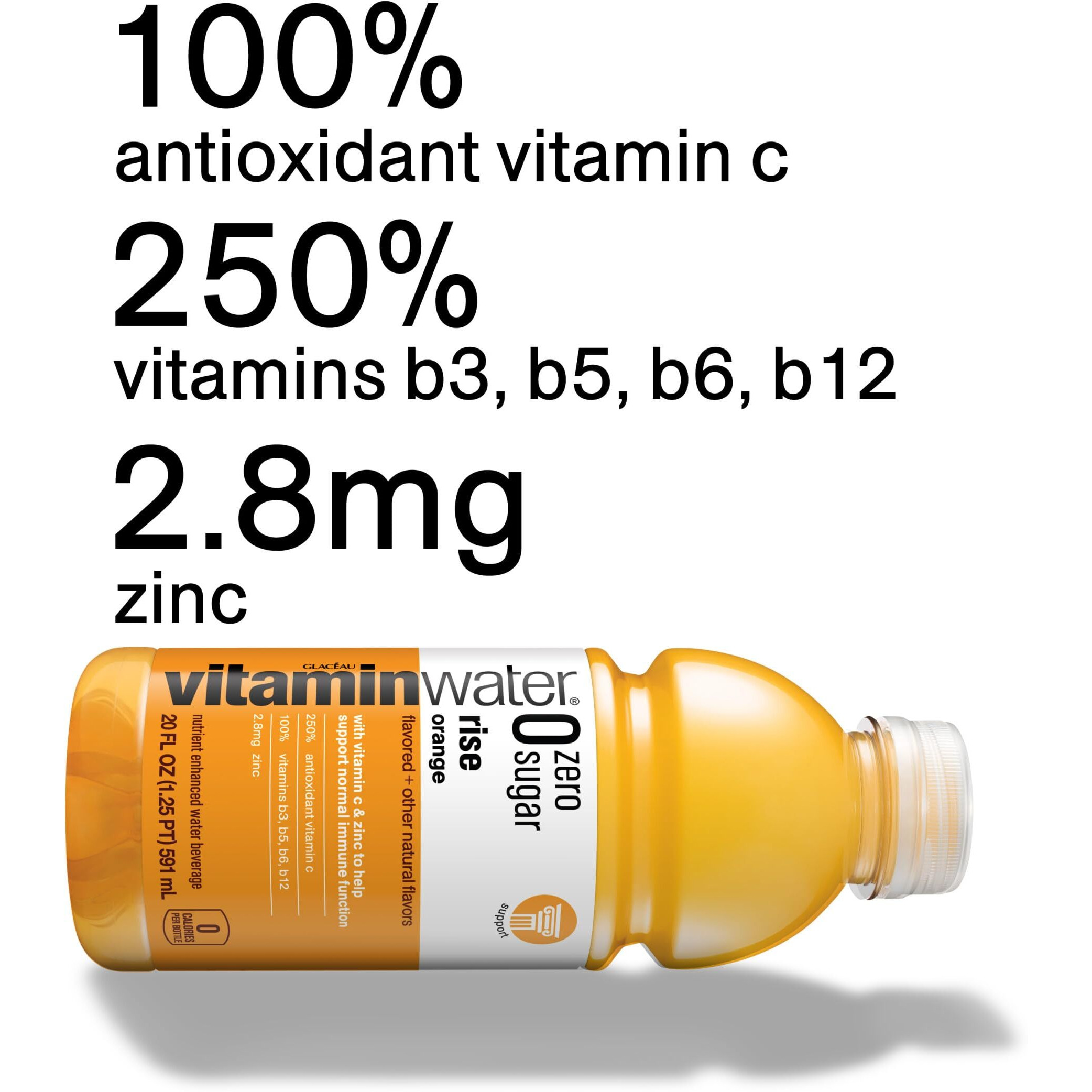 Vitaminwater Zero Sugar Rise, Electrolyte Enhanced Water W/Vitamins, Orange Drinks, 20 Fl Oz, 12 Pack