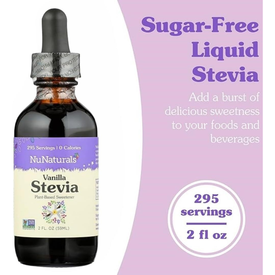 Nunaturals Liquid Vanilla Stevia, Sugar-Free Sweetener, Plant-Based Sugar Substitute, Zero Calorie, 2Oz (2-Pack)
