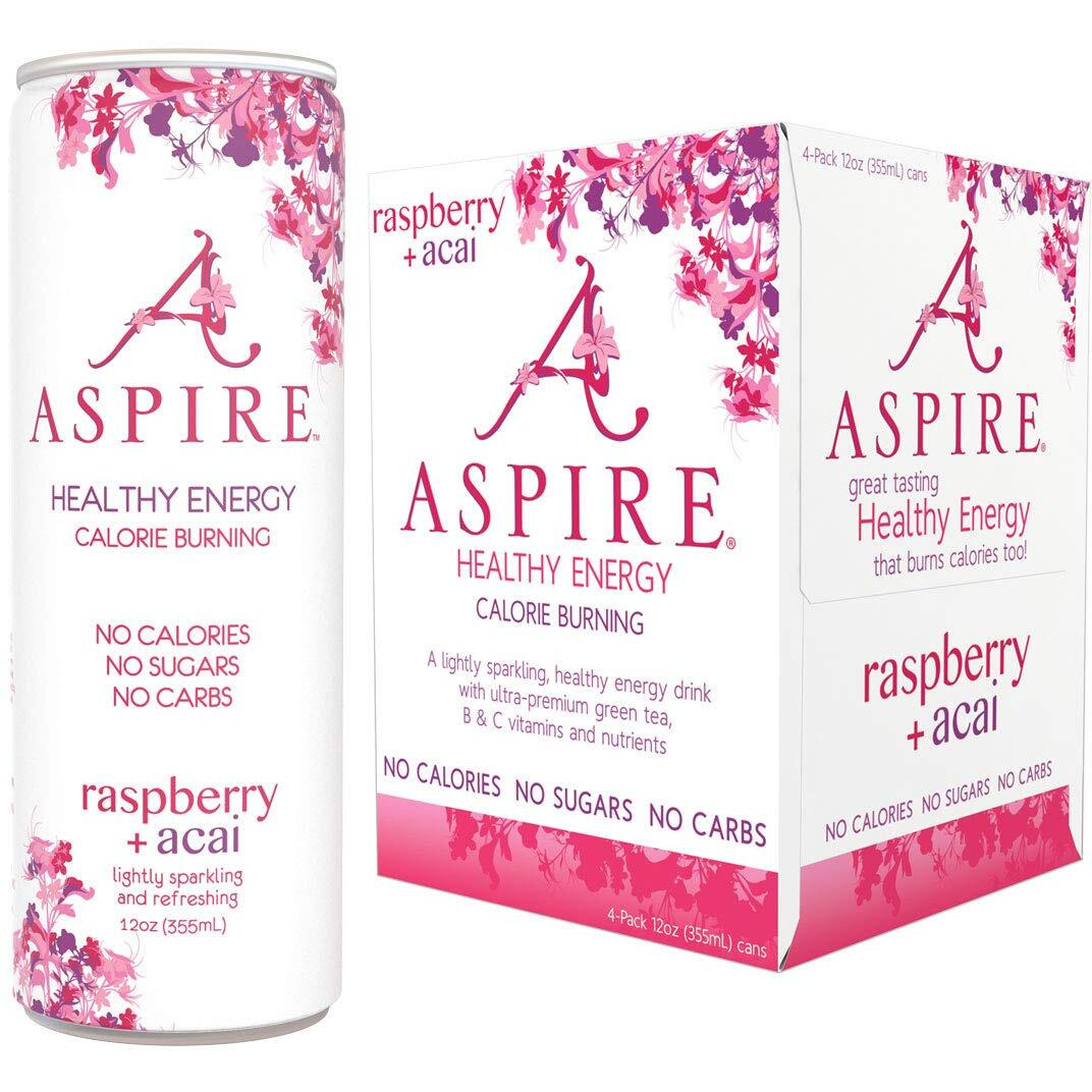Aspire Healthy Energy, Calorie Burning, Zero Calorie, Zero Sugar Drink Raspberry + Acai 4-Pack